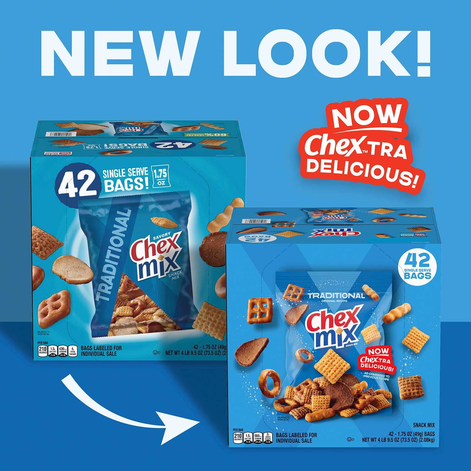 Chex Mix トラディショナル セイボリー スナック ミックス、1.75 オンス、42 個入り。