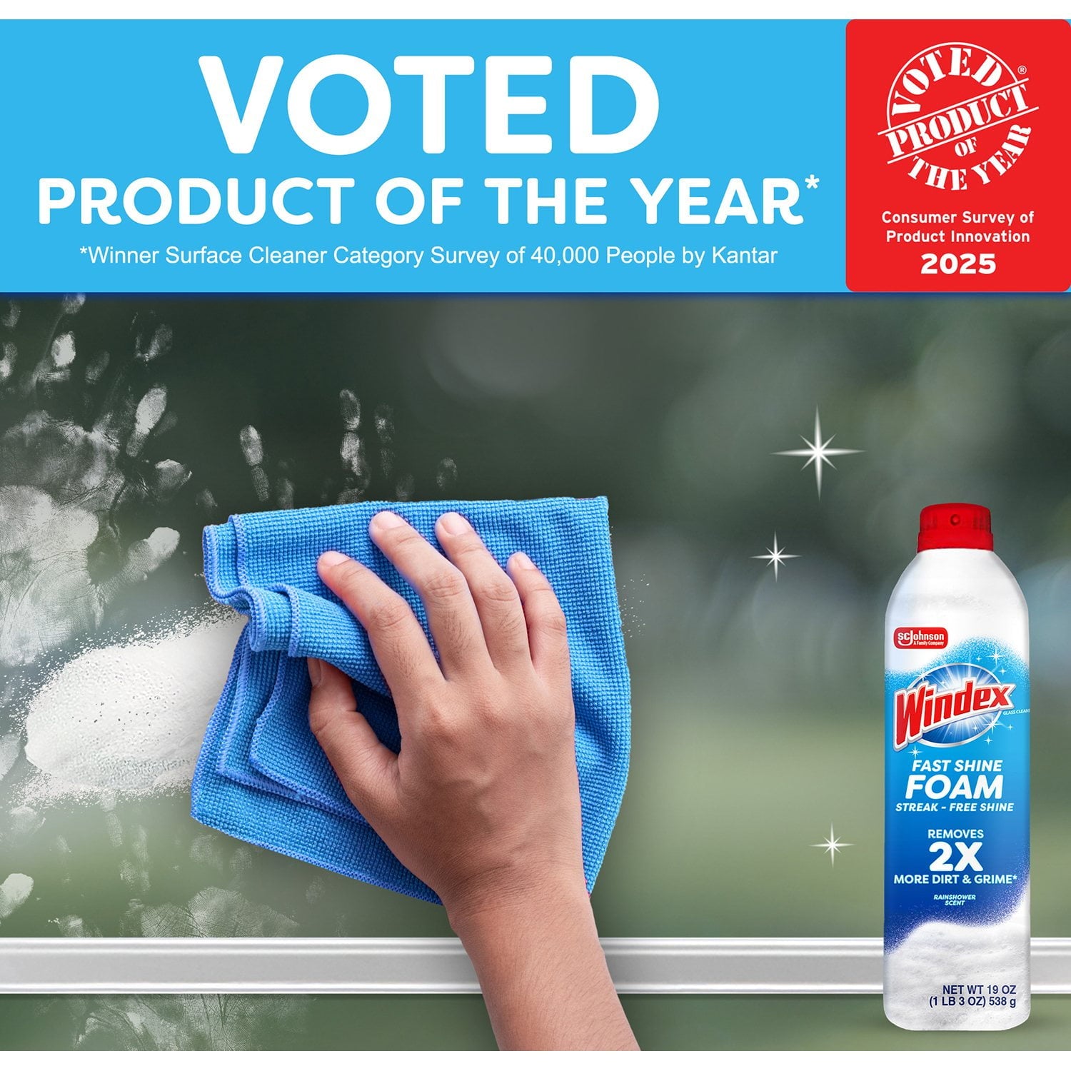 Windex ファーストシャイン フォームガラスクリーナー、液だれしないエアゾール洗浄スプレー、19 オンス、4 個パック。