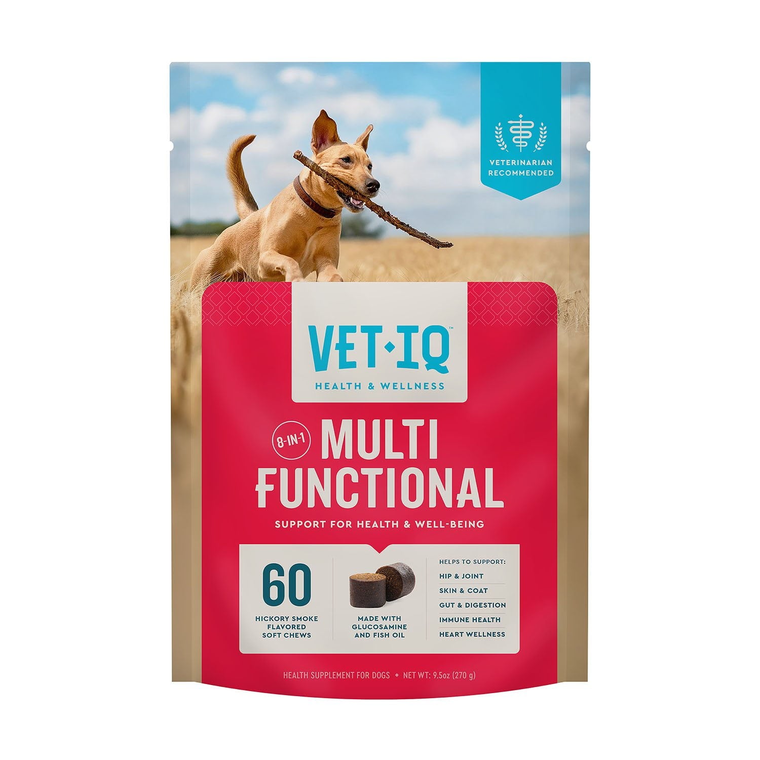 벳IQ 8-in-1 멀티 베네핏 소프트독츄 히코리 스모크 60 ct × 2 pk – 면역·피부·관절·소화 종합 케어