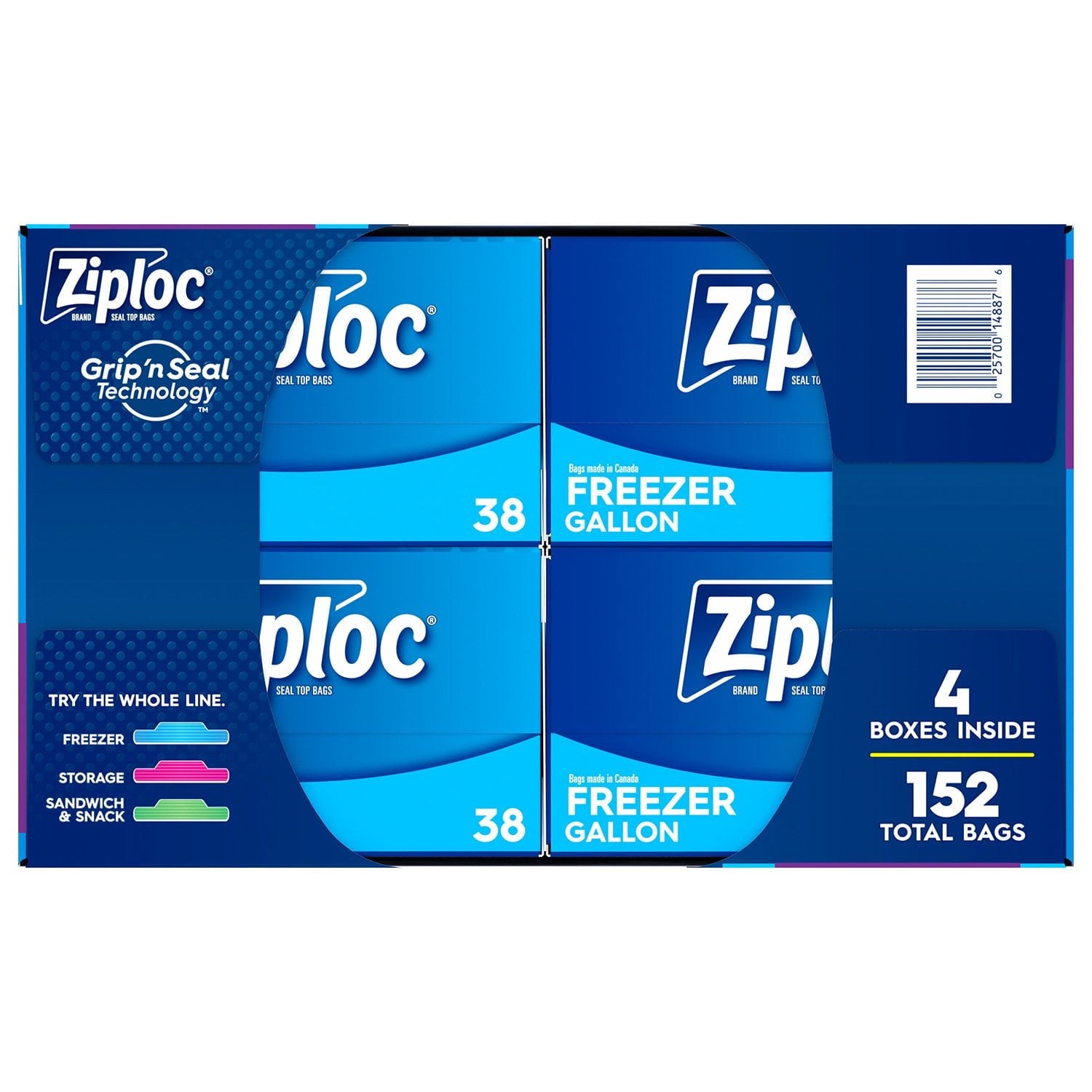 Ziploc ステイオープンデザイン ガロンフリーザーバッグ、152 個入り。