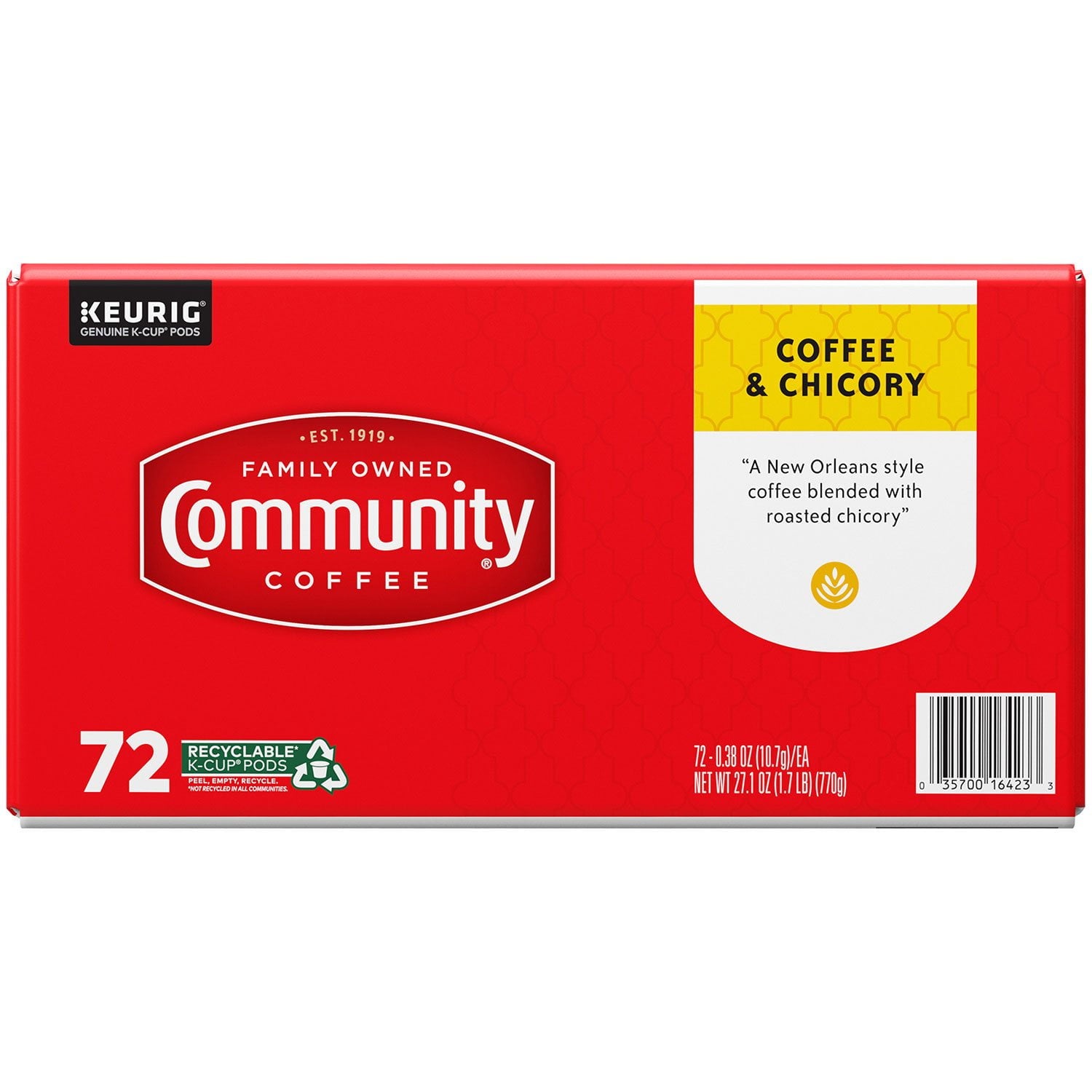 コミュニティコーヒー コーヒー＆チコリ ミディアムダークロースト シングルサーブ 72 個入り。