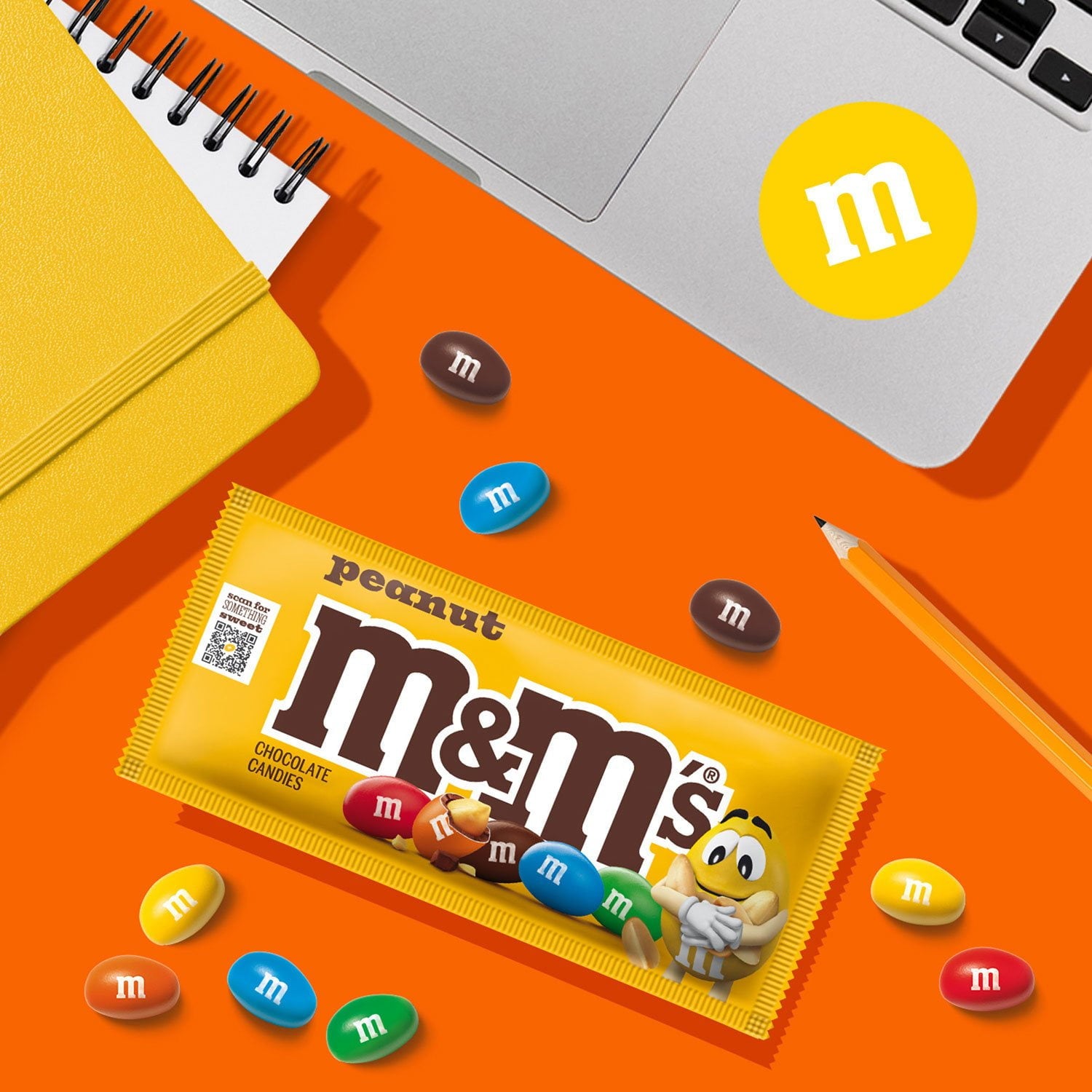 M&amp;M'S ピーナッツ ミルク チョコレート キャンディ、シングルサイズ、1.74 オンス、48 個入り。