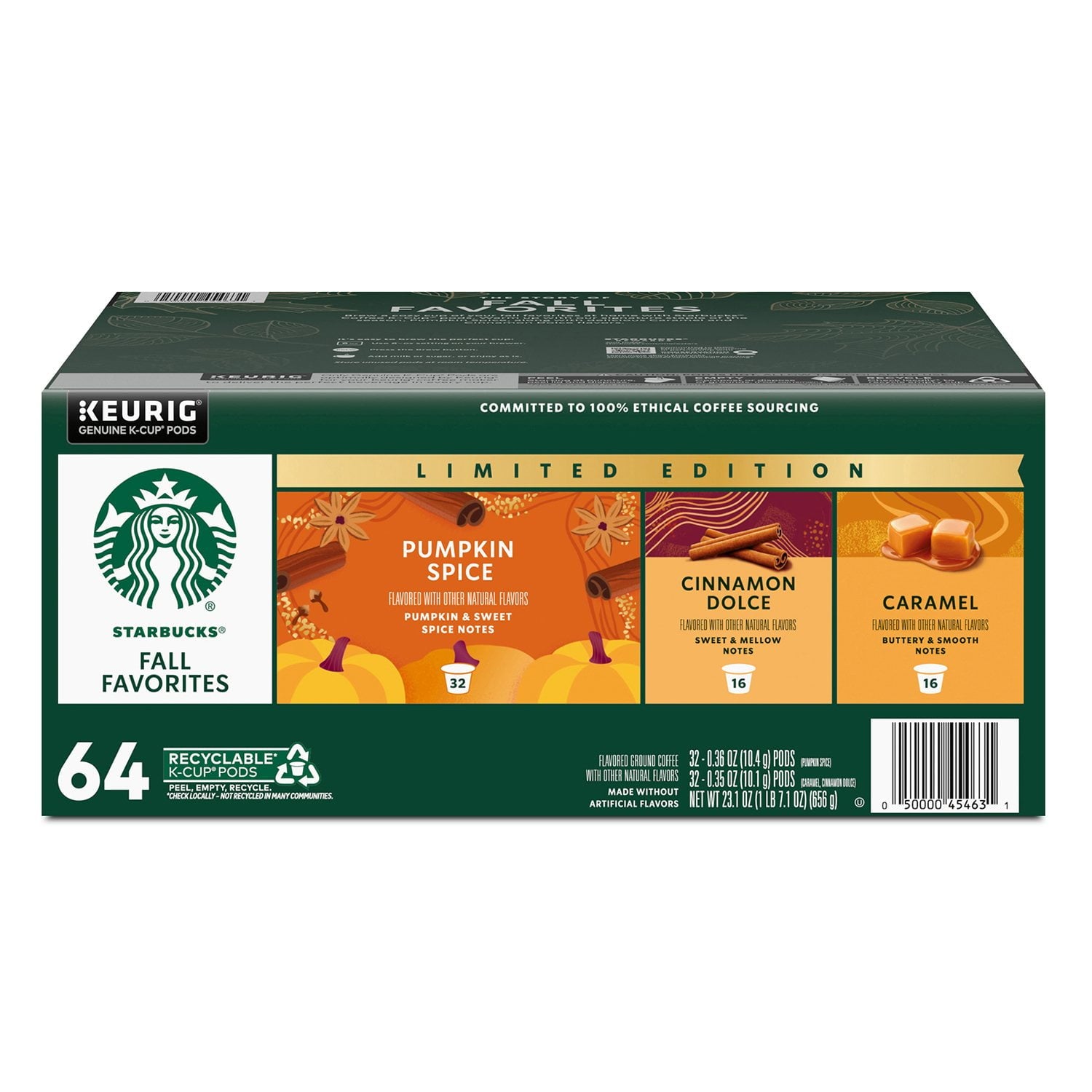 スターバックス K-Cup コーヒーポッド、秋のバラエティパック、64 個入り。