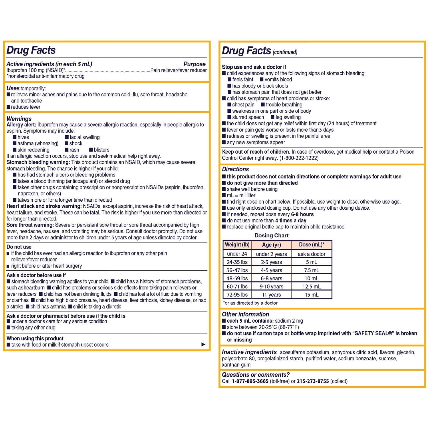 子供用モートリン鎮痛剤/解熱剤 NSAID、イブプロフェン 100 mg、オリジナルベリー 4 オンス、3 個パック