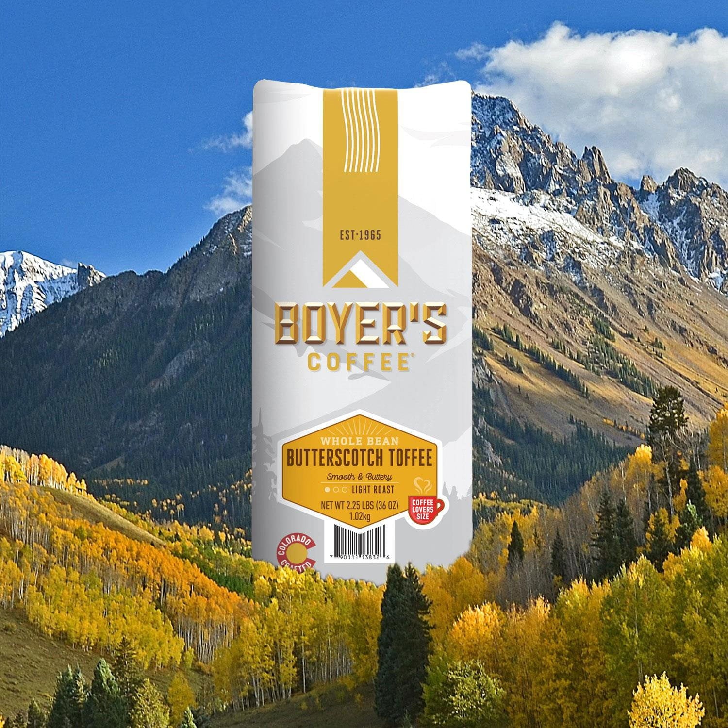 Boyer's Coffee ライトロースト全粒豆、バタースコッチトフィー、36 オンス。