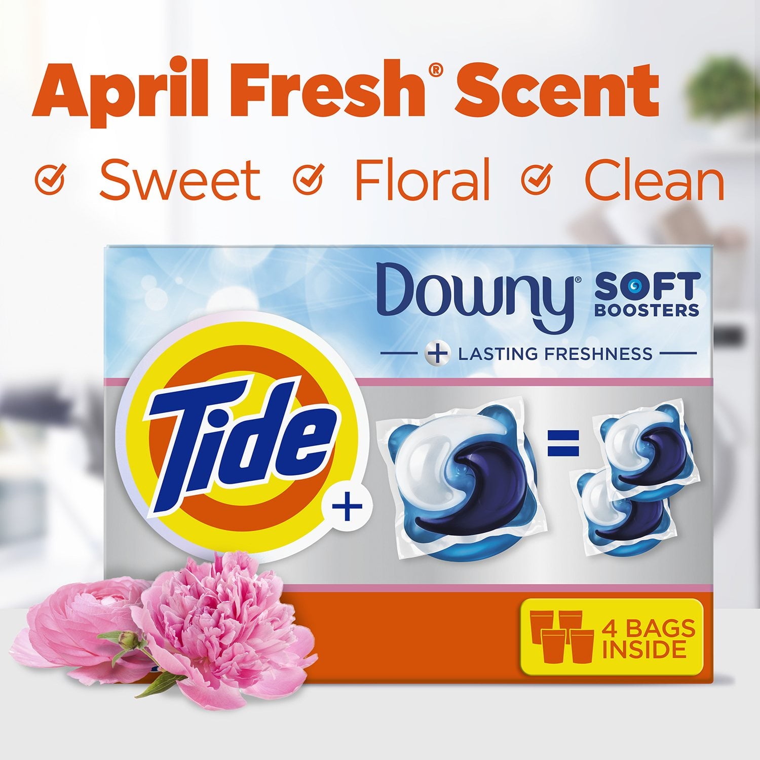 Tide Power PODs ダウニー ソフトブースター ランドリー洗剤パック、エイプリルフレッシュ、72 個入り。 