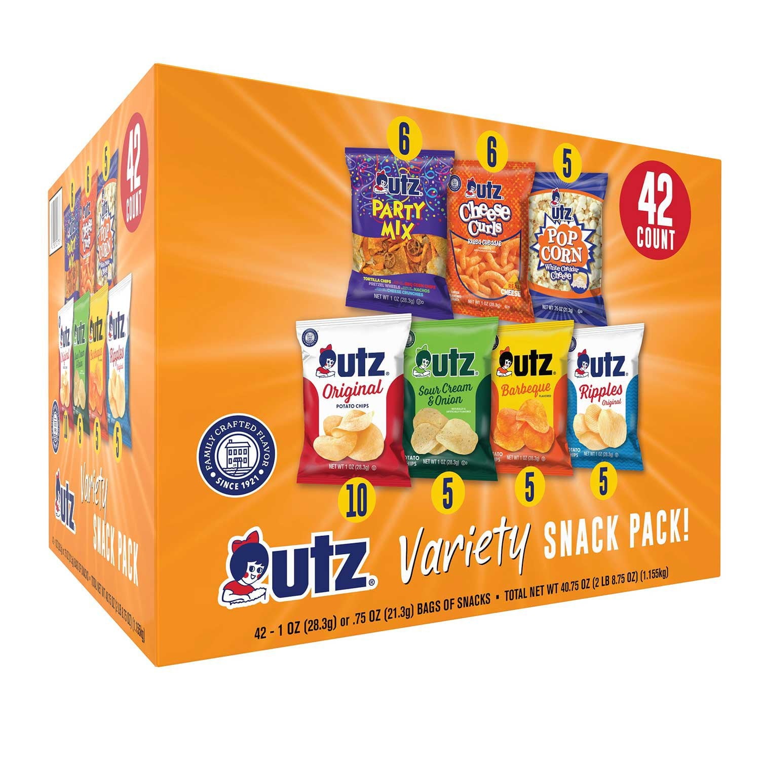 Utz ジャンボ スナック パック、1 オンス、42 個入り。