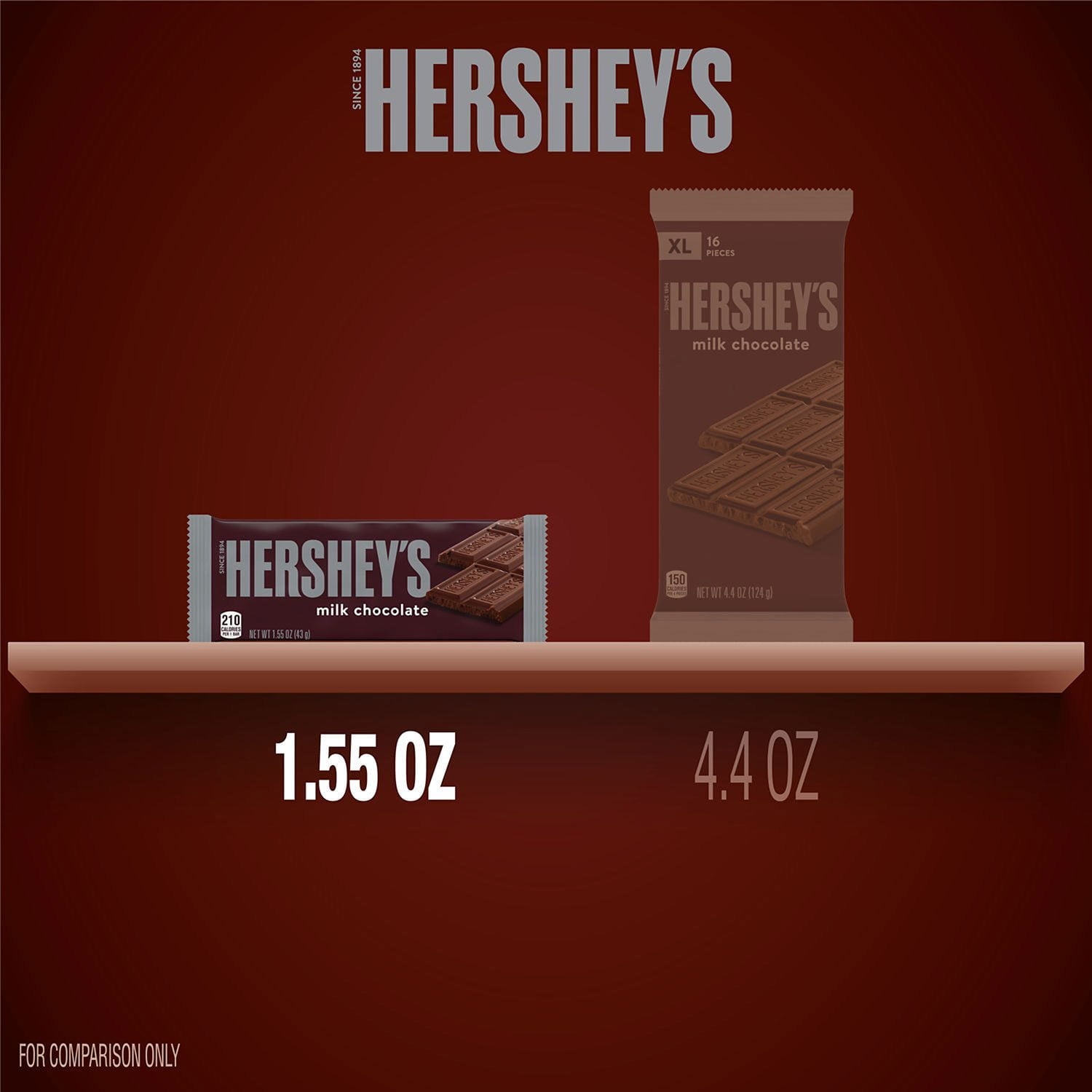HERSHEY'S ミルクチョコレートキャンディーバー、1.55 オンス、36 個入り。