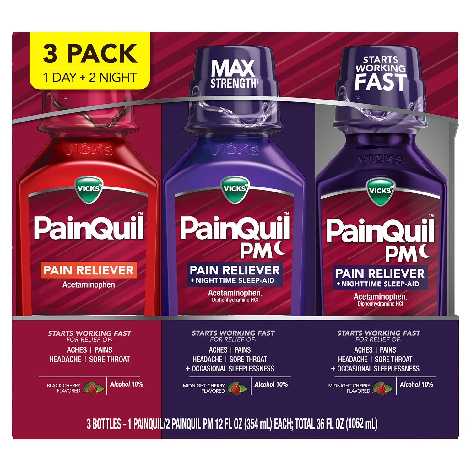 빅스 페인퀼 액상 진통제 아세트아미노펜 1000mg, 12 fl oz × 3병 (1박스)