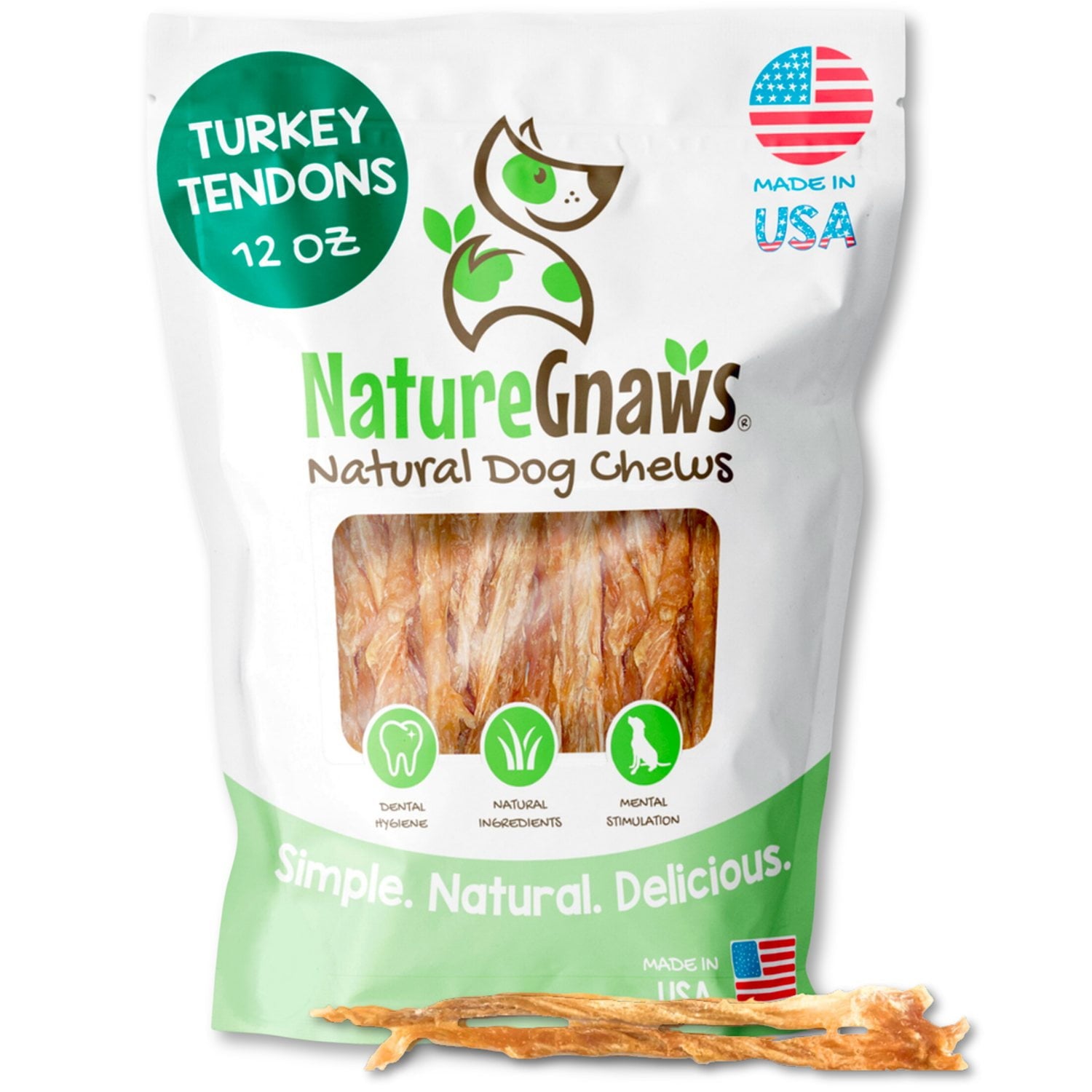Nature Gnaws、米国産ターキーテンドン ナチュラル ドッグチュー、12 オンス。