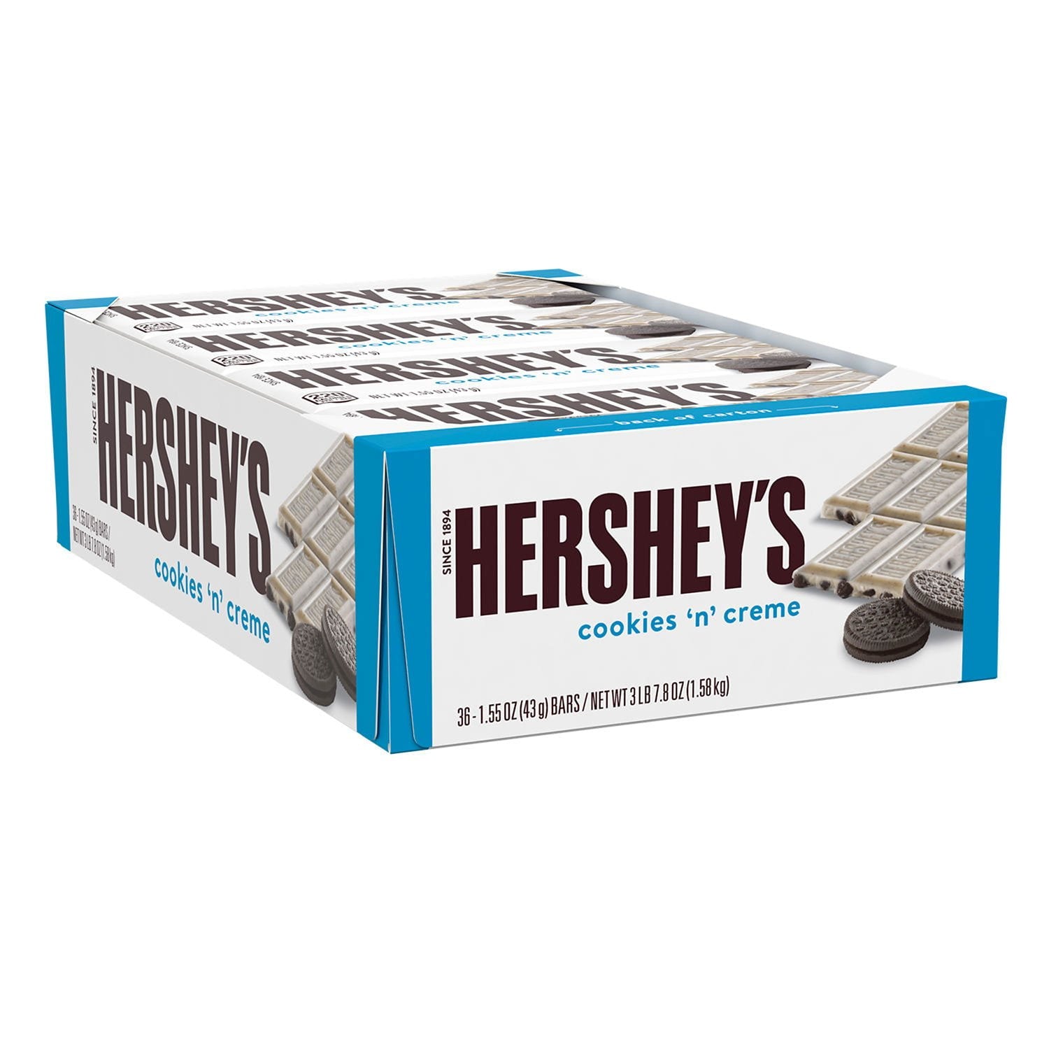 HERSHEY'S クッキー＆クリーム キャンディーバー、フルサイズ、1.55 オンス、36 個入り。