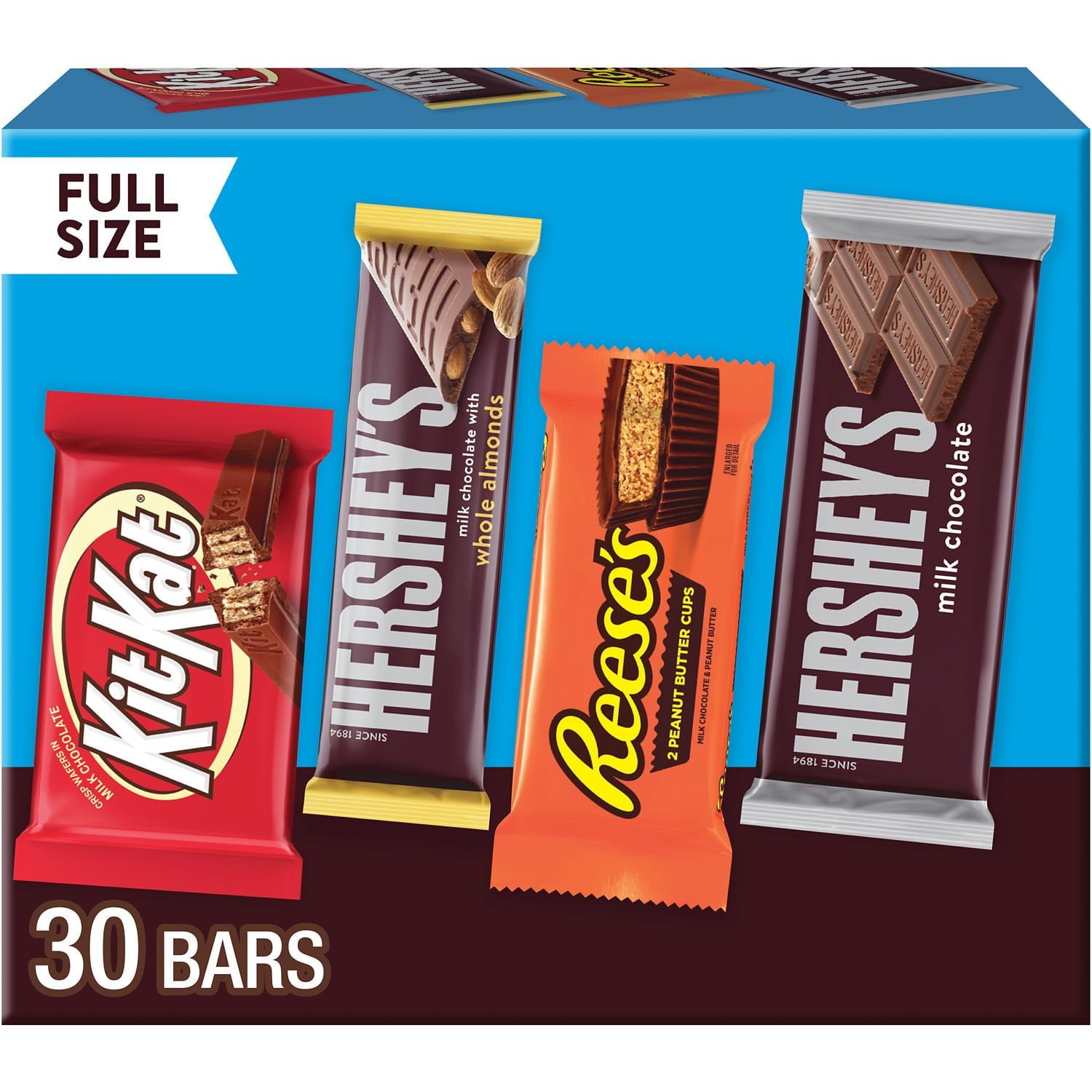 HERSHEY'S バラエティパック、ミルクチョコレートキャンディ、30 個入り。