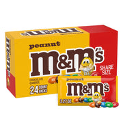 M&amp;M'S ピーナッツ ミルク チョコレート キャンディ、シェアサイズ、3.27 オンス、24 個入り。