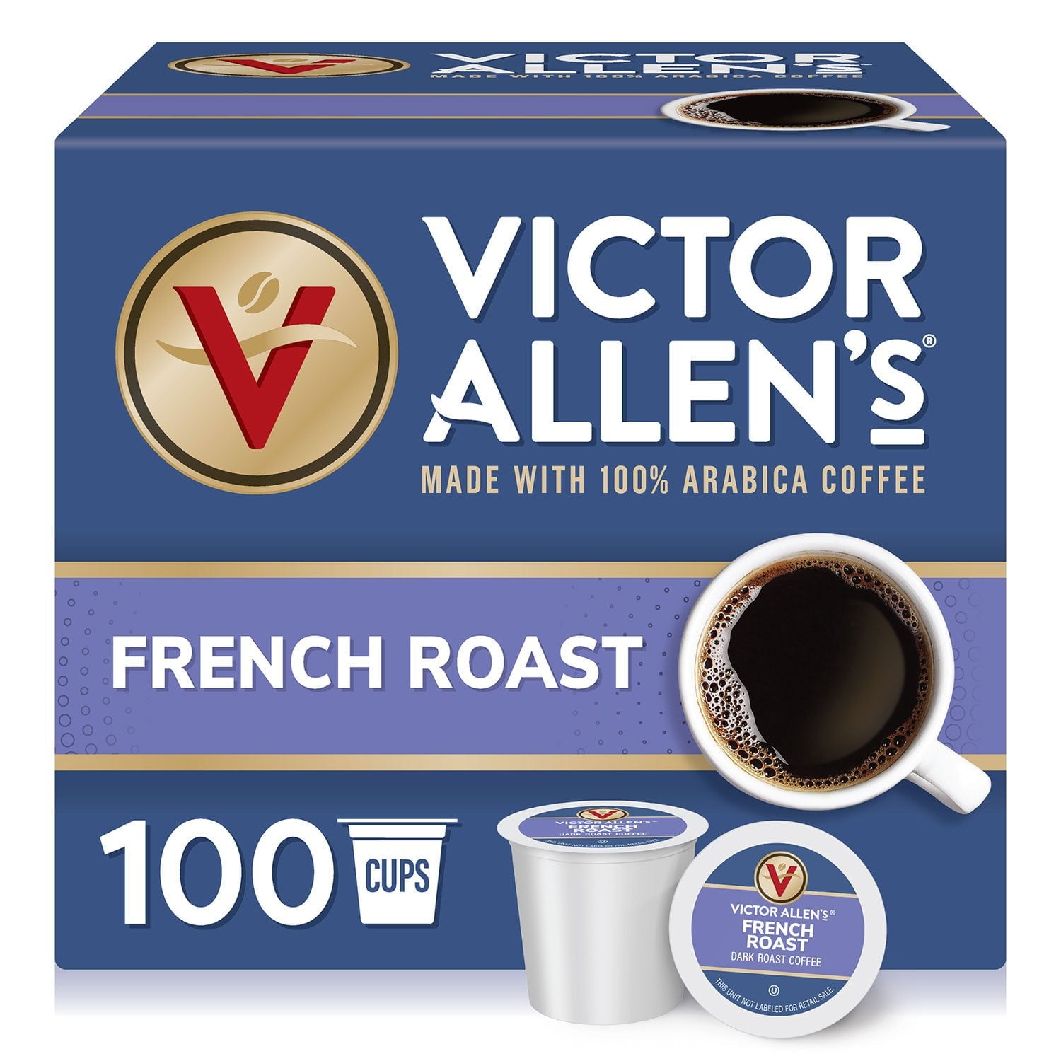 Victor Allen's コーヒー シングルサーブカップ、フレンチロースト 100 個入り。