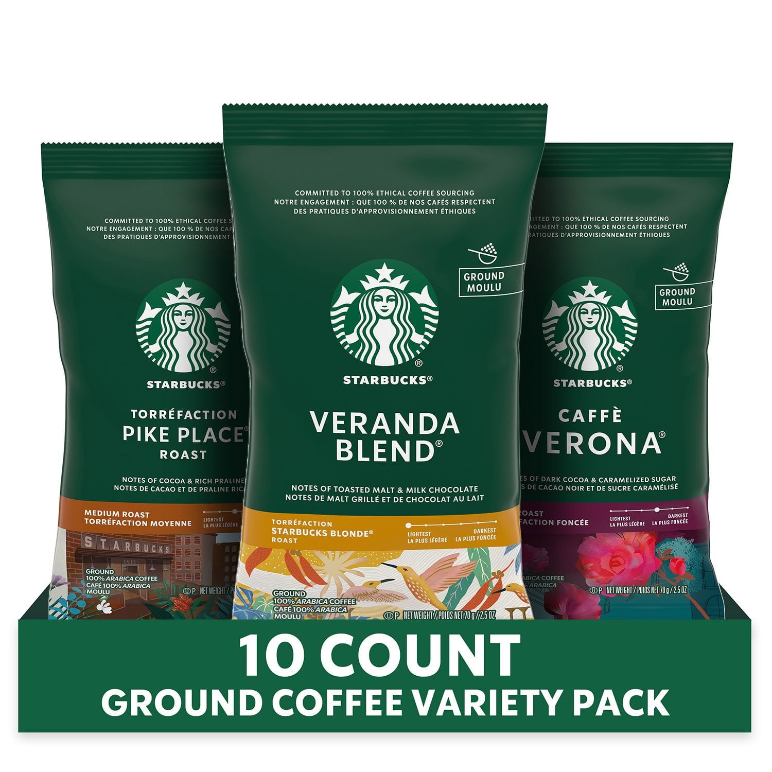 スターバックス 挽きコーヒー バラエティパック 2.5オンス 10袋 挽きコーヒー バラエティパック 2.5オンス 10袋
