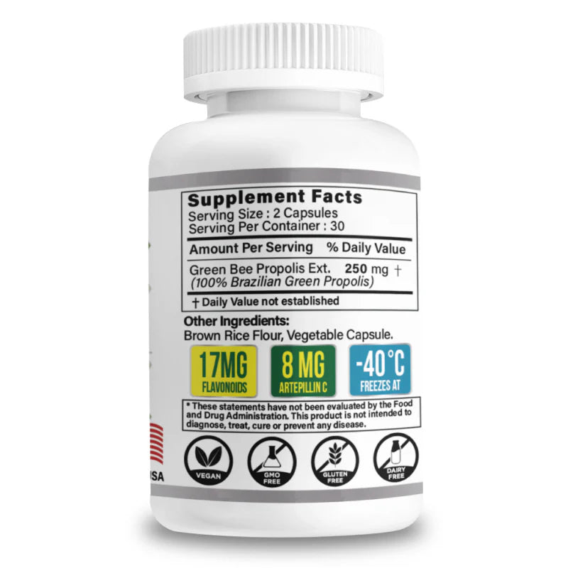 키서플리먼트 100% 브라질 그린 프로폴리스 60캡슐 – 플라보노이드 17mg · 아르테필린C 8mg 함유