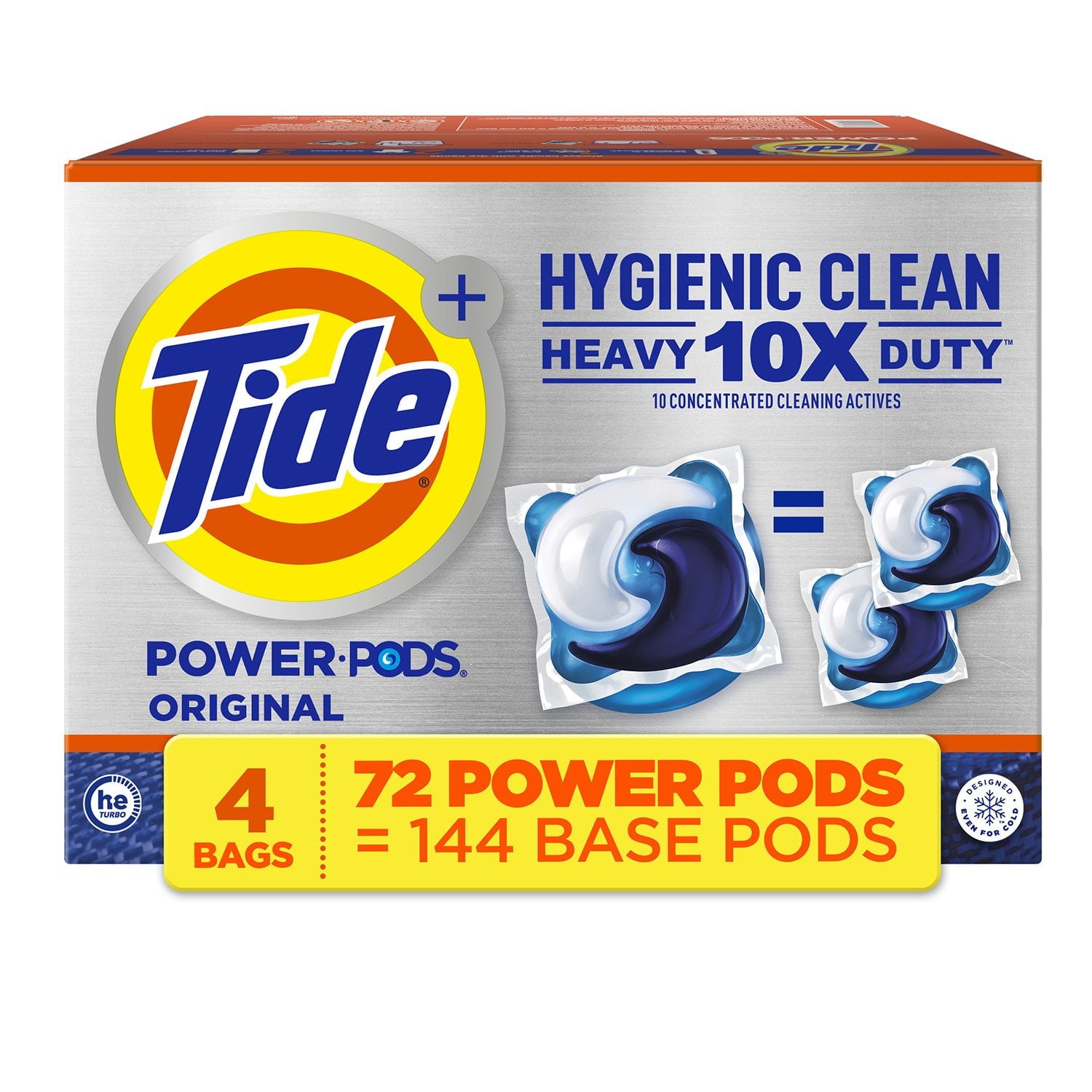 Tide Hygienic Clean Power PODS 洗濯洗剤パック、オリジナル、72 個入り。