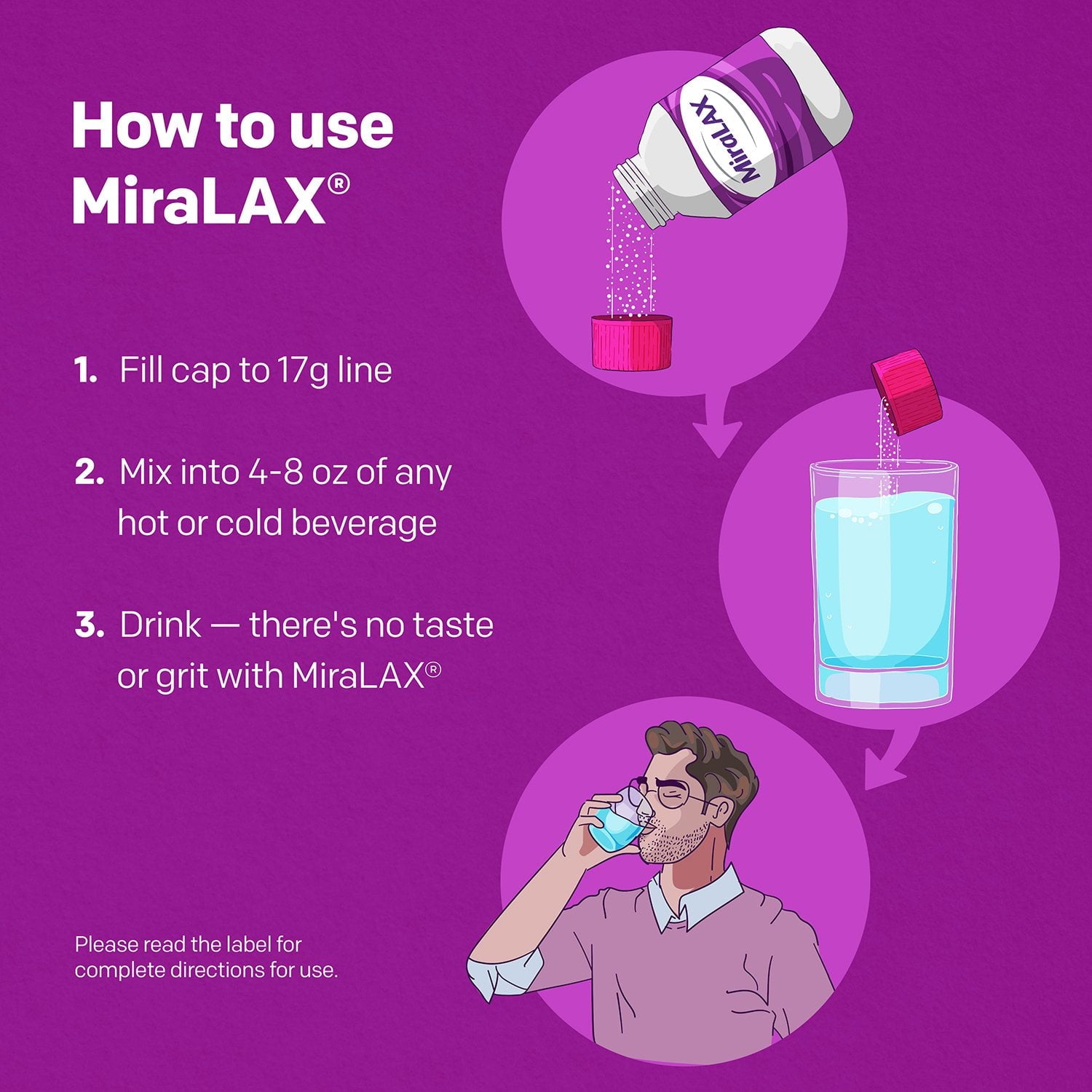 MiraLAX 優しい便秘解消下剤パウダー 34 回分、2 個入り。