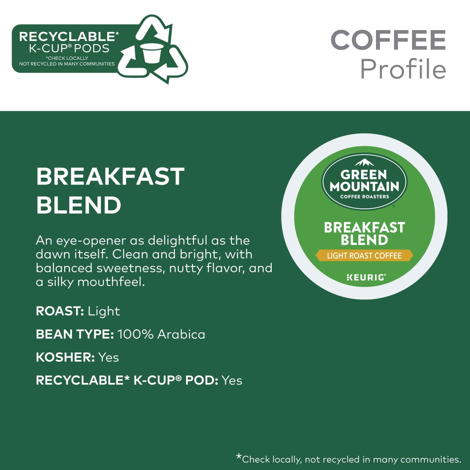 Green Mountain Coffee Roasters ライトローストコーヒーポッド、ブレックファストブレンド、80 個入り。