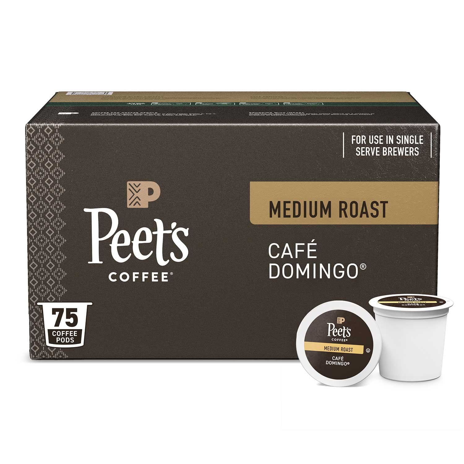 Peet's Coffee ミディアムロースト K-Cup ポッド、カフェドミンゴ 75 個入り。