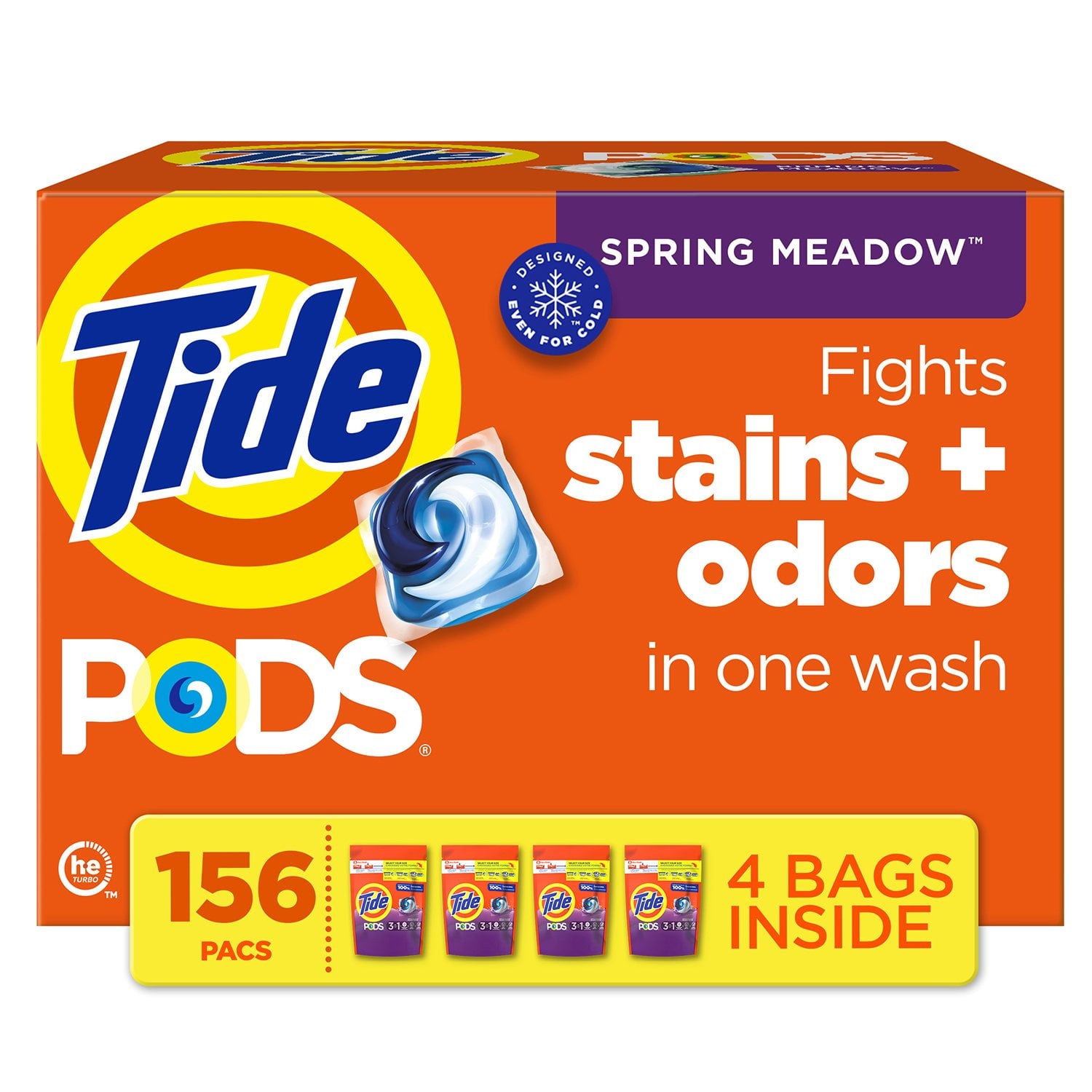 Tide PODS 洗濯洗剤パック、スプリングメドウ、156 個入り。