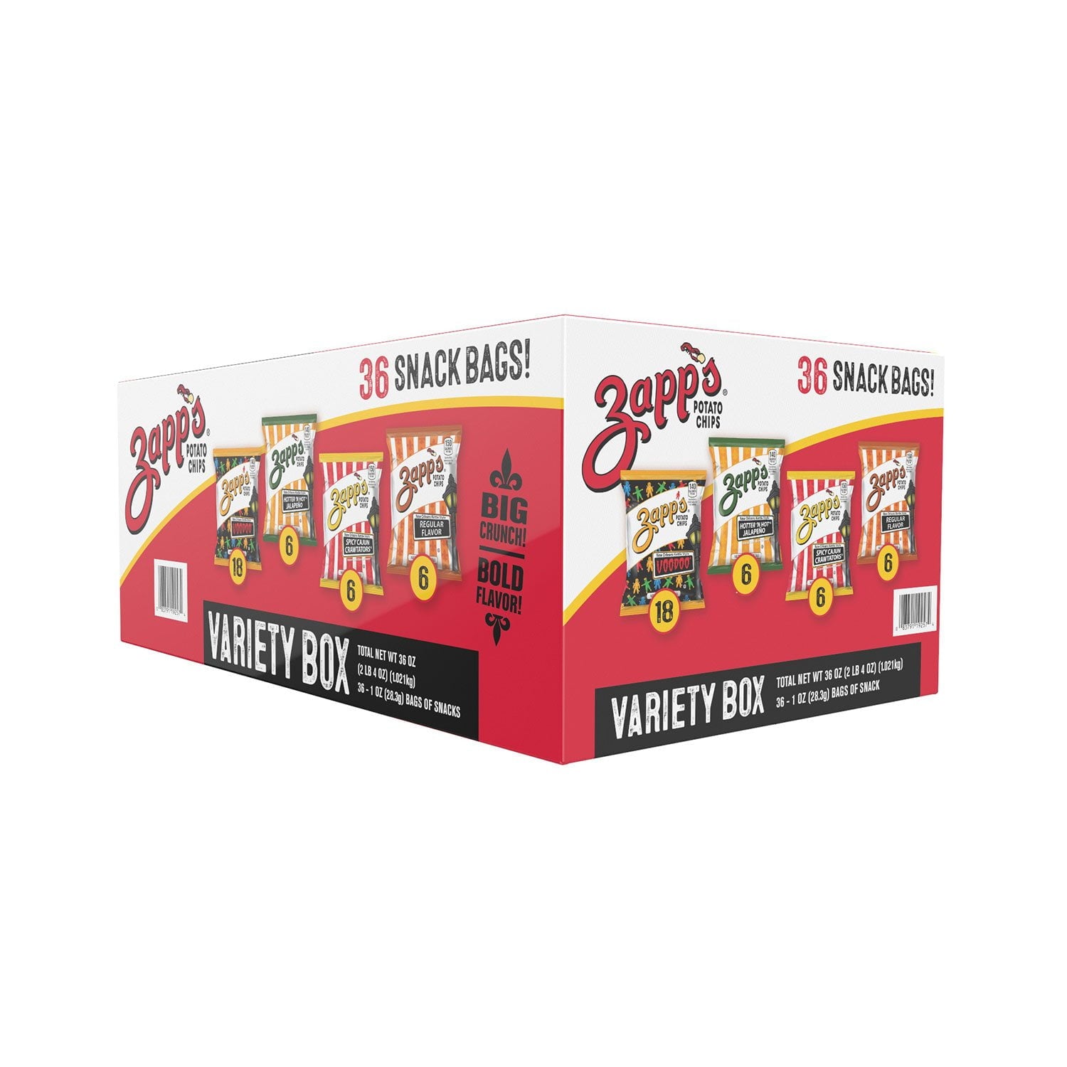 Zapp's バラエティパック ポテトチップス、1 オンス、36 個入り。