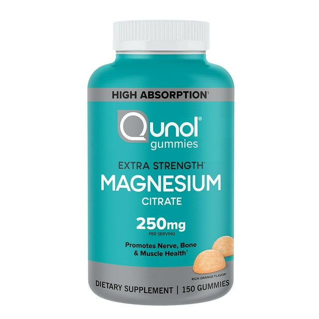 Qunol エクストラストレングス クエン酸マグネシウム高吸収グミ、250 mg 150 個入り。