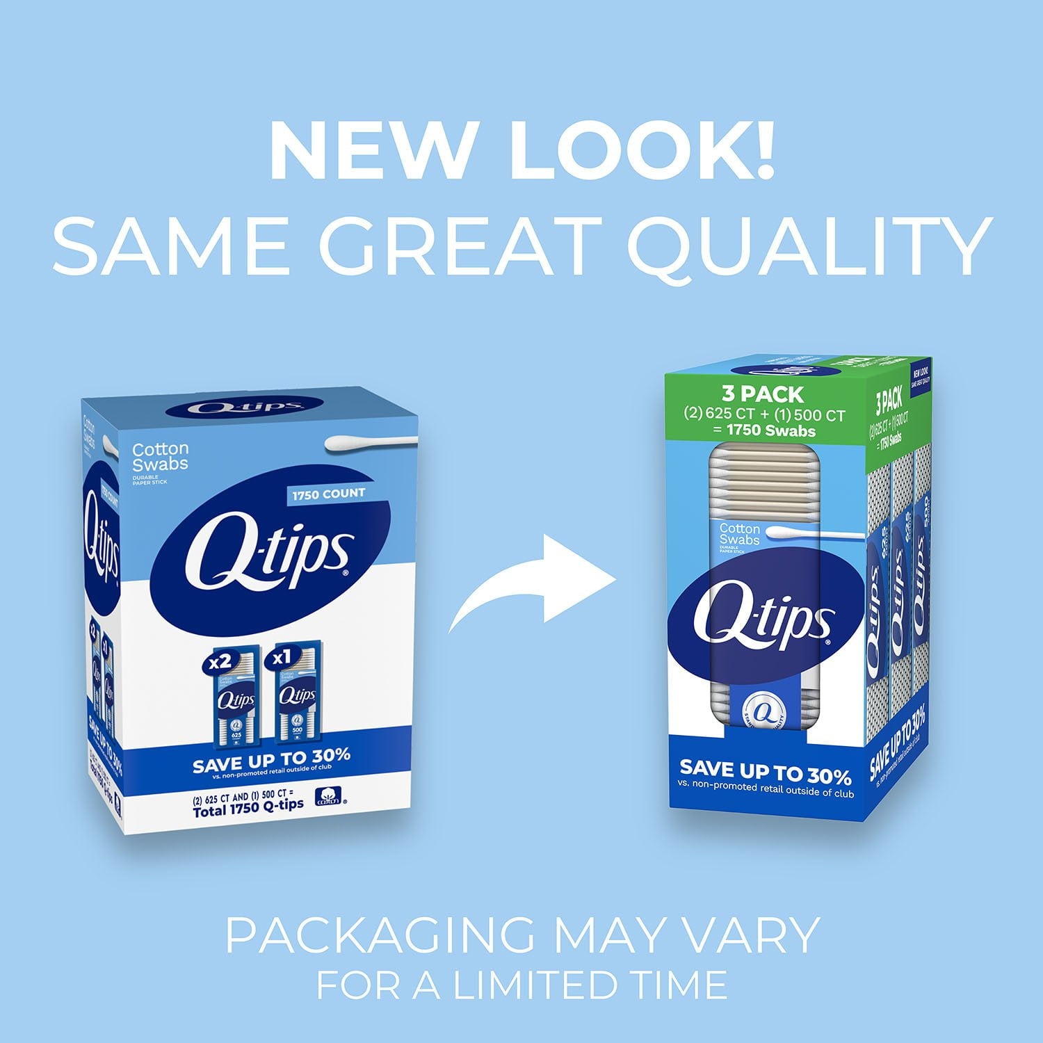 Q-tips 綿棒、1750 本、3 個パック。