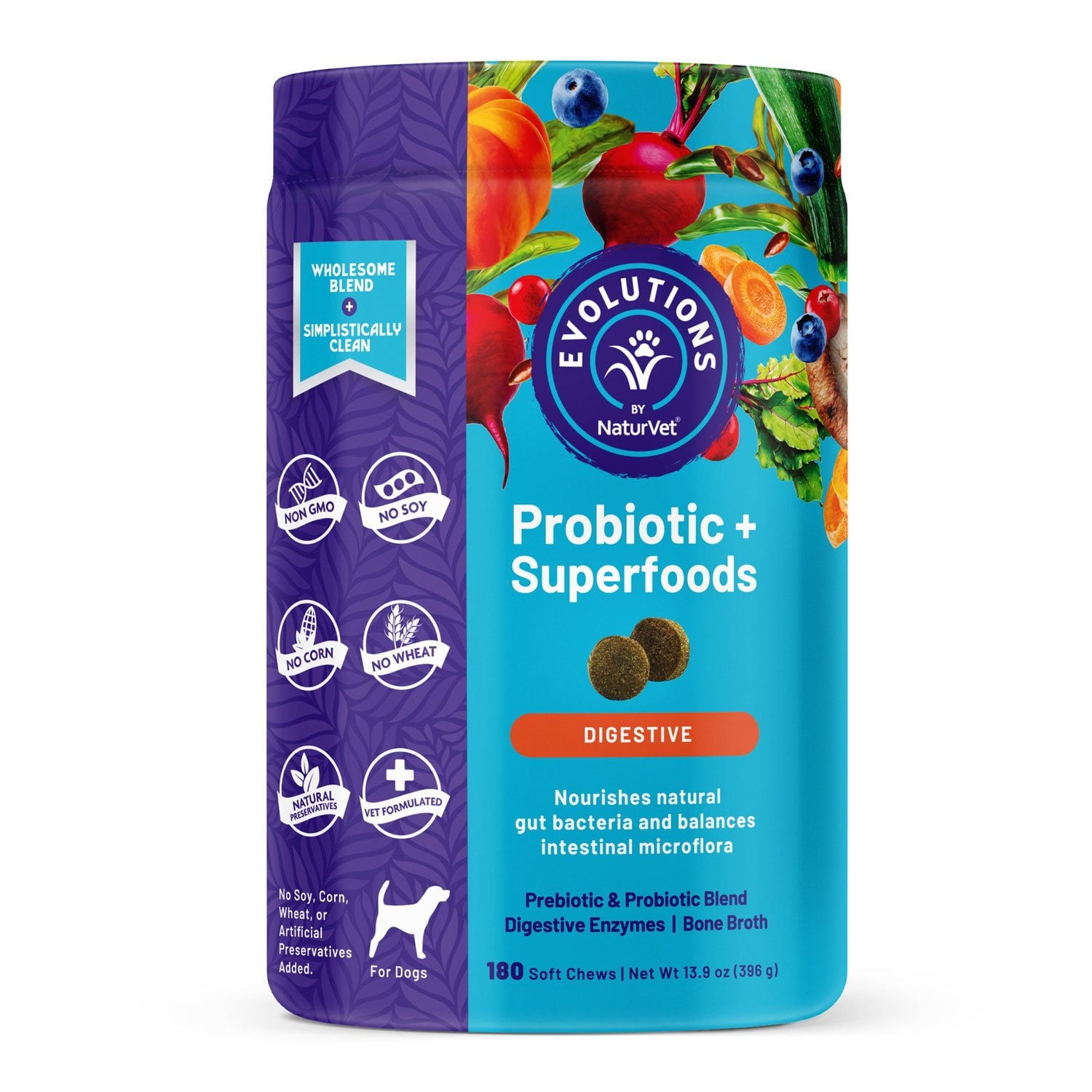Evolutions by NaturVet、プロバイオティクス プラス スーパーフード、犬用ソフトチュー、180 個。