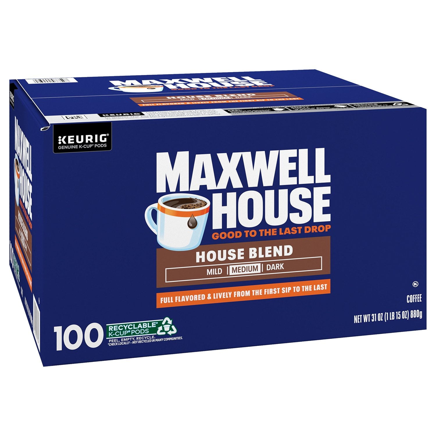Maxwell House ハウスブレンド ミディアム K-Cup コーヒーポッド 100 個入り。