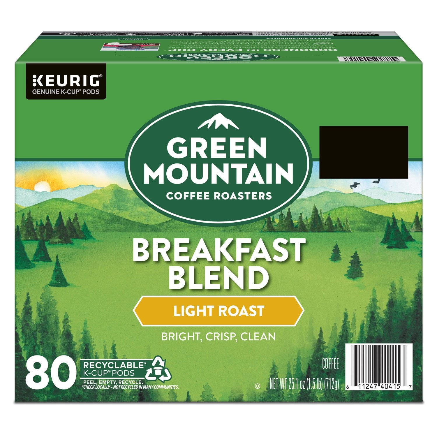 Green Mountain Coffee Roasters ライトローストコーヒーポッド、ブレックファストブレンド、80 個入り。