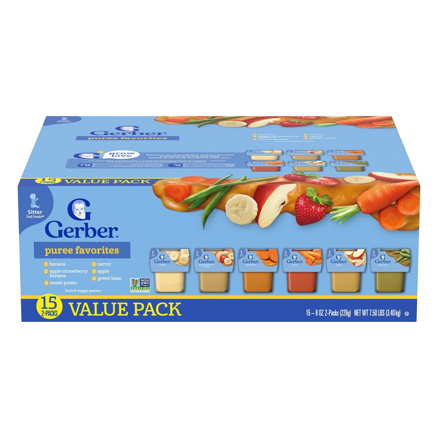 Gerber 2nd Foods フルーツ &amp; 野菜バラエティパック、4 オンス、30 個入り。