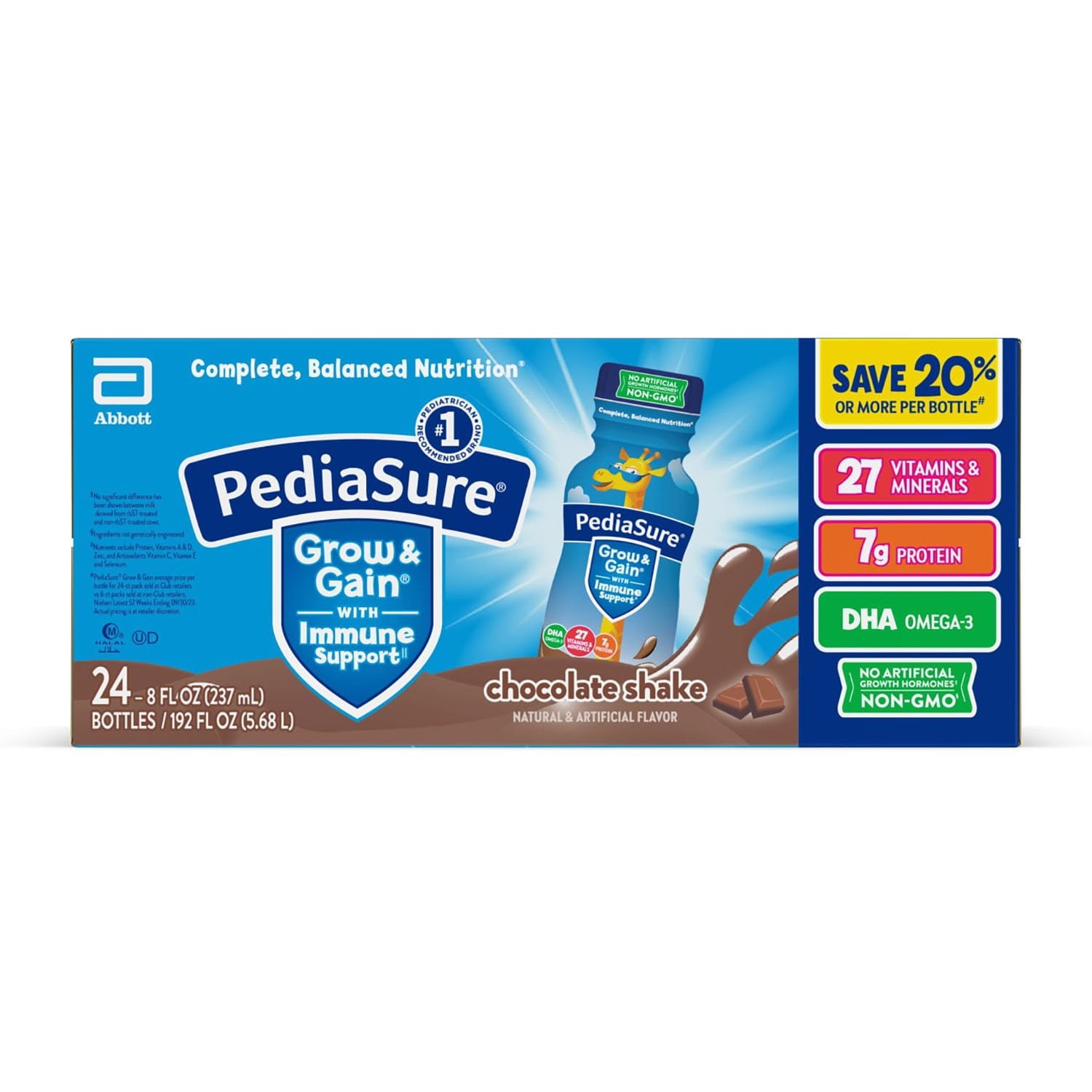PediaSure 子供用 成長と成長を促す栄養シェイク、チョコレート、8 液量オンス、24 パック。