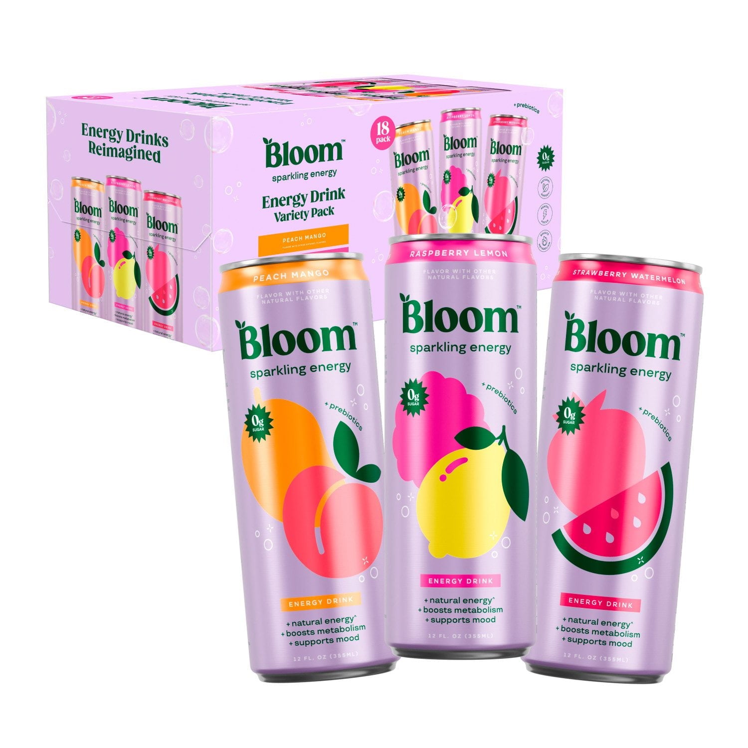 블룸 스파클링 에너지 12 fl. oz × 18 – 식물성 에너지 음료
