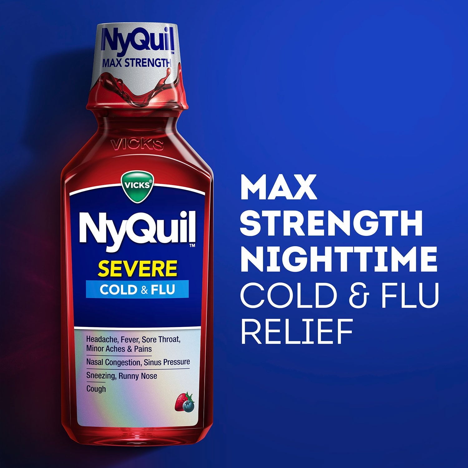 Vicks DayQuil &amp; NyQuil 重度の風邪とインフルエンザの緩和液、ベリー、12 液量オンス、3 パック。