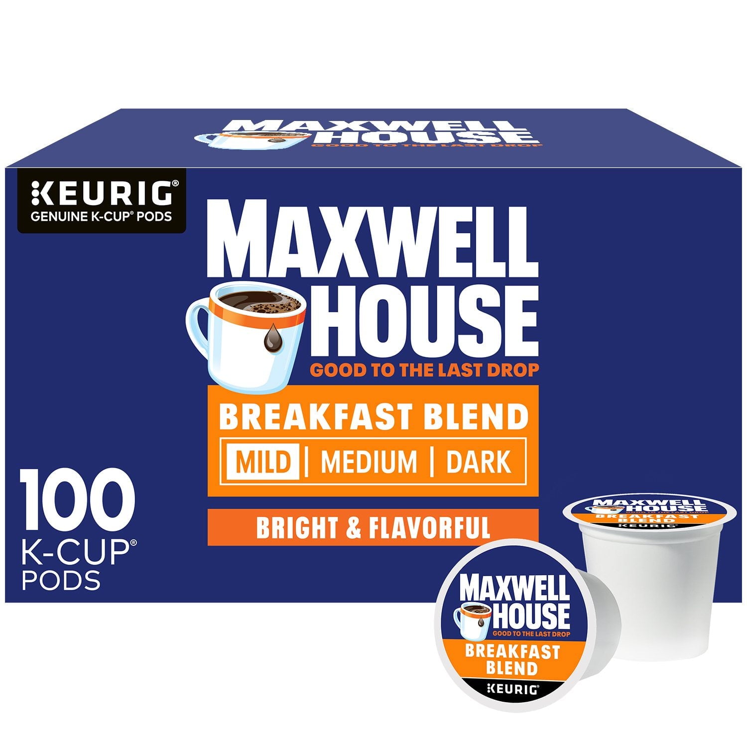 Maxwell House ブレックファストブレンド ライトロースト K カップ コーヒーポッド、100 個入り。