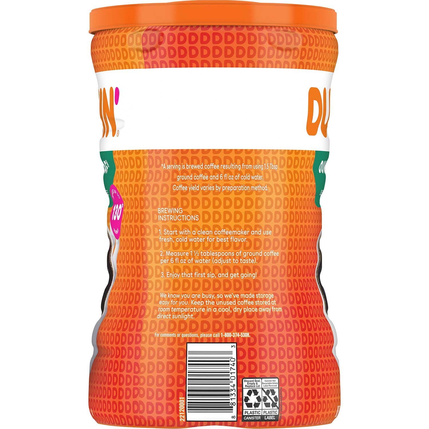 ダンキンのカフェインレス ミディアムロースト 挽きコーヒー、40 オンス。
