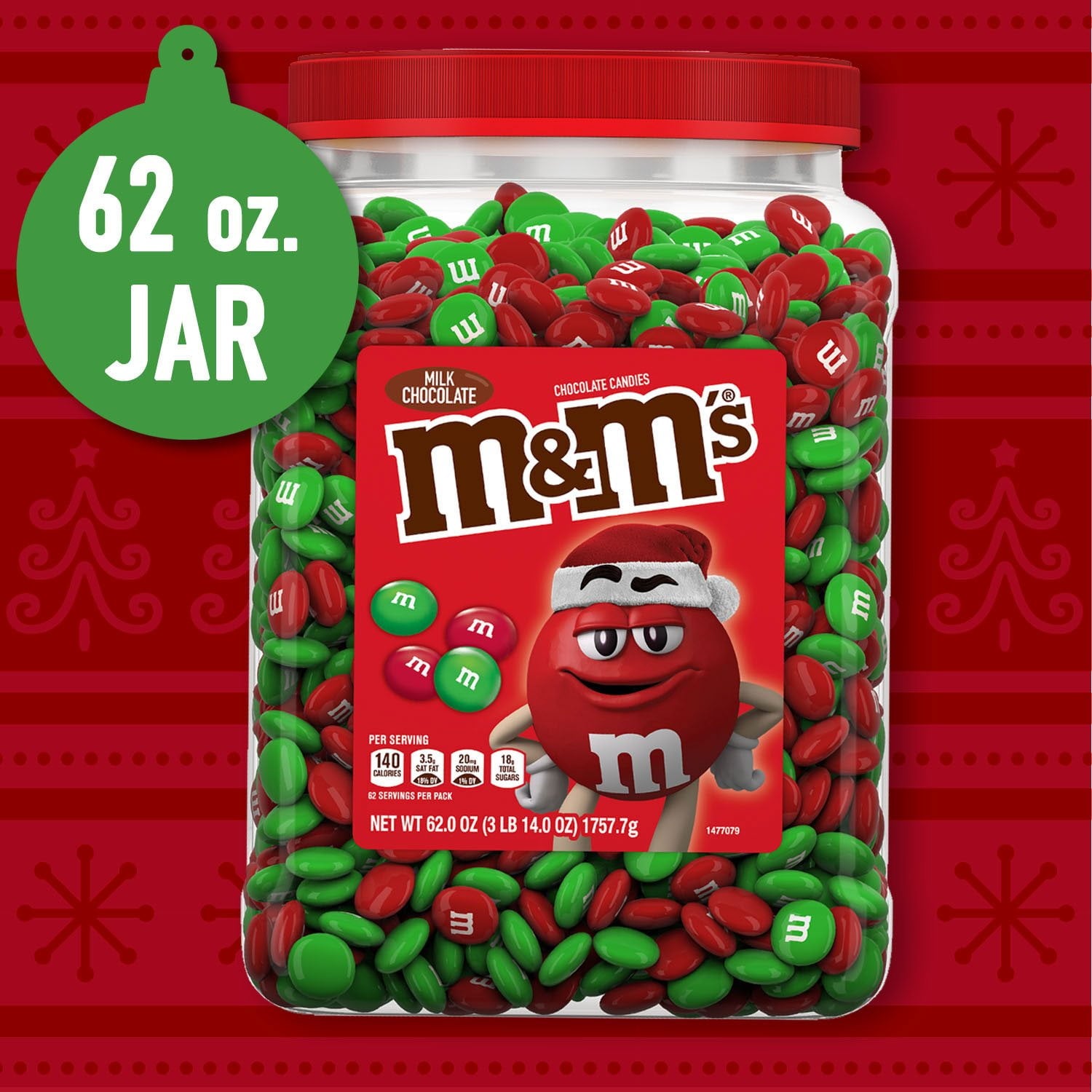 M&amp;M'S クリスマス ミルクチョコレートキャンディ、62 オンス。