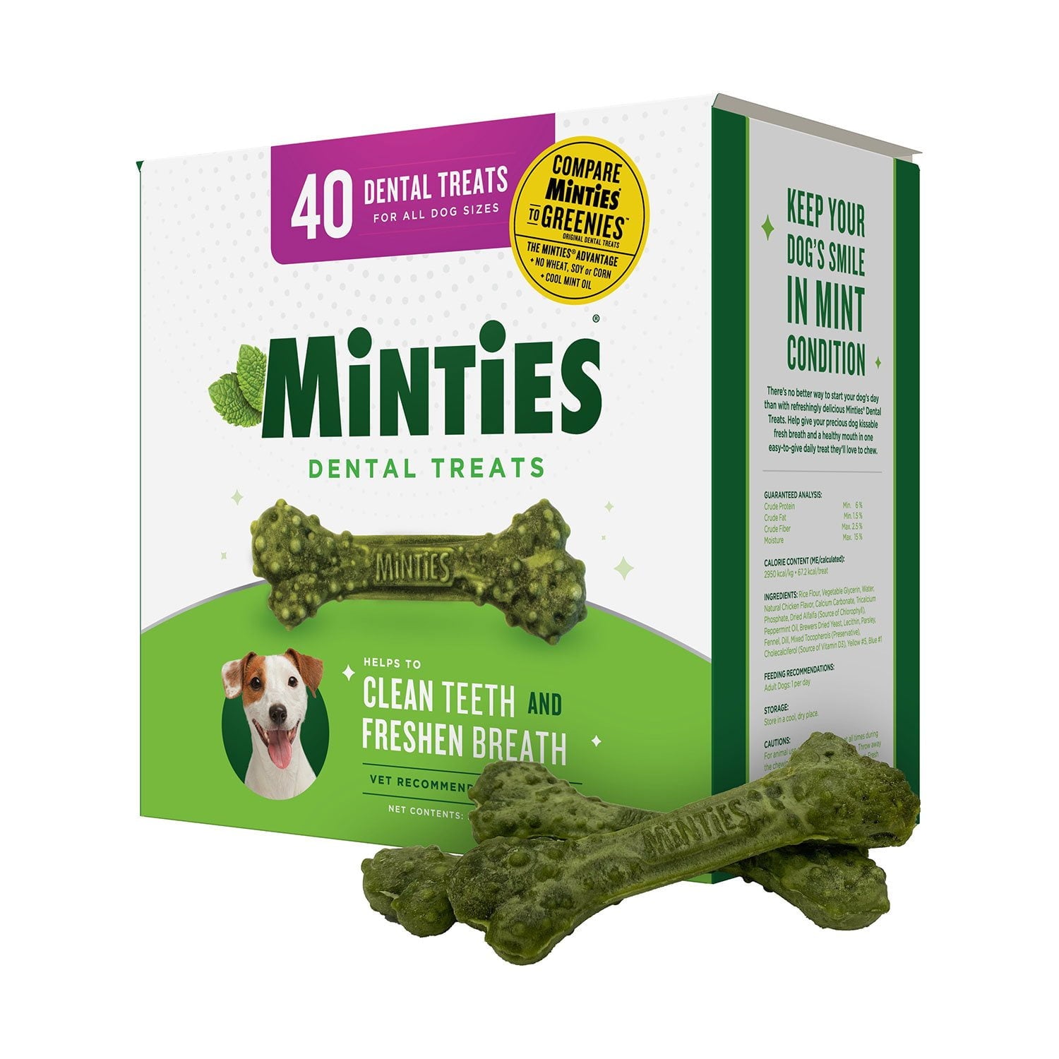 민티즈 덴탈 도그 트릿 40 ct / 32 oz – 치석 제거·구강 건강 강화 강아지 간식