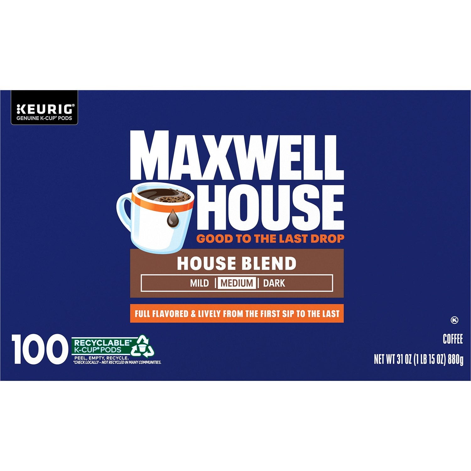 Maxwell House ハウスブレンド ミディアム K-Cup コーヒーポッド 100 個入り。