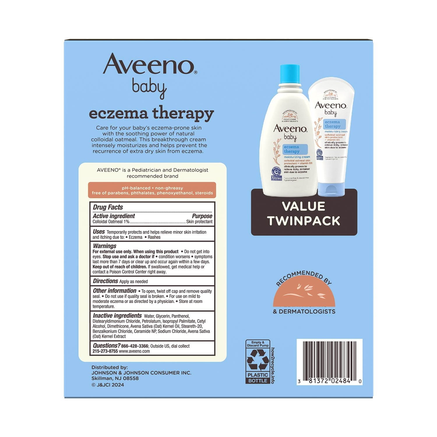 Aveeno ベビー エクゼマ セラピー モイスチャライジング クリーム、2 個パック