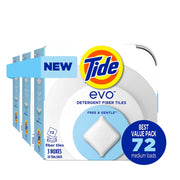 タイドエボ洗濯洗剤ファイバータイル、フリー＆ジェントル、72 個入り。