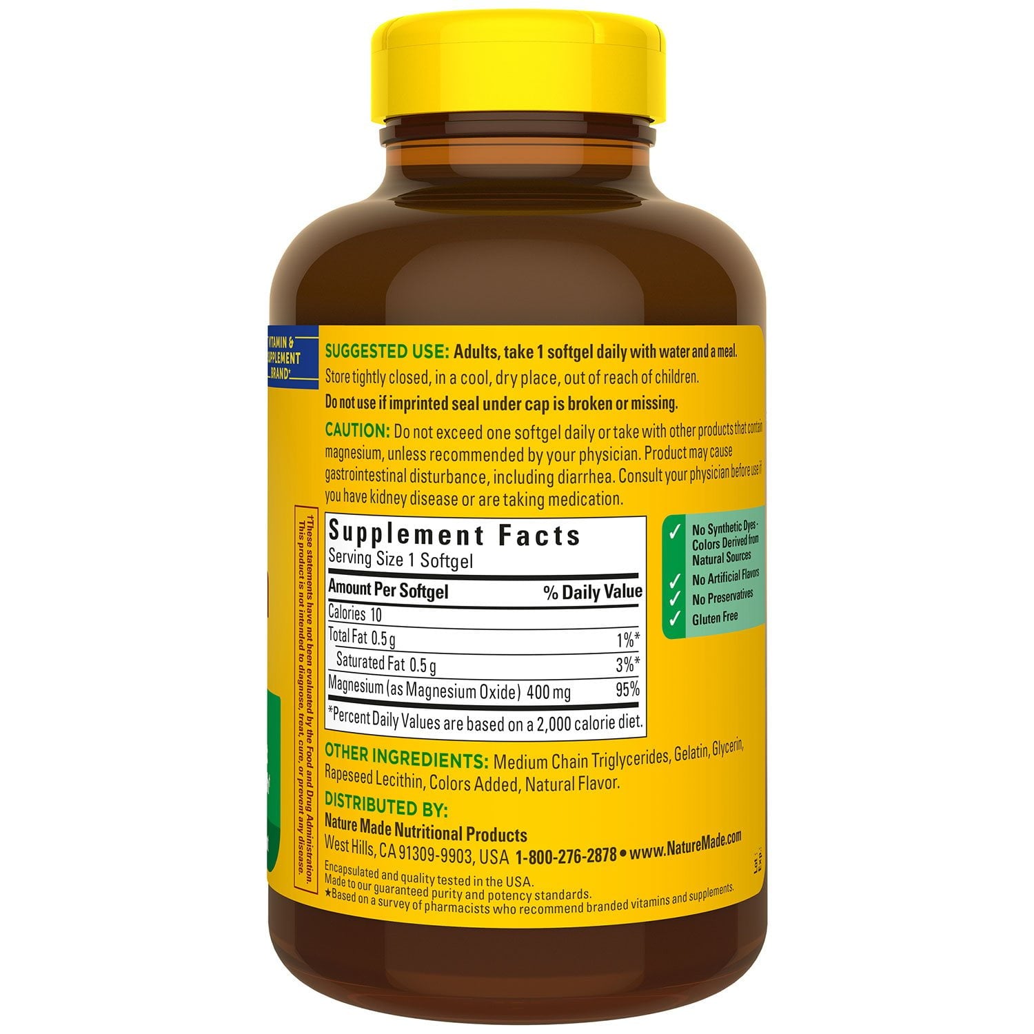ネイチャーメイド 酸化マグネシウム 400mg ソフトジェル、150 個入り。