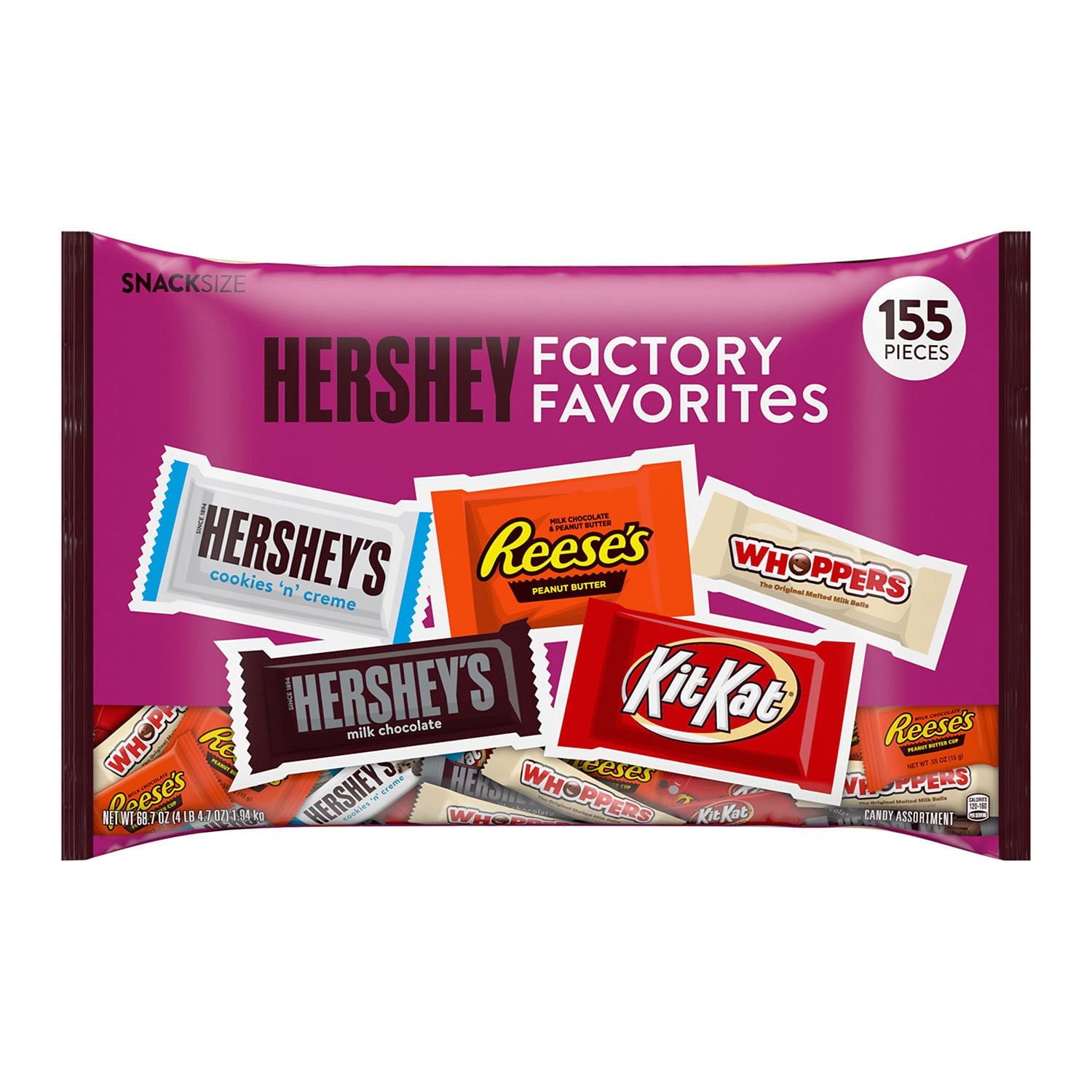HERSHEY'S アソート チョコレート ファクトリー フェイバリット スナック サイズ キャンディ、155 個。