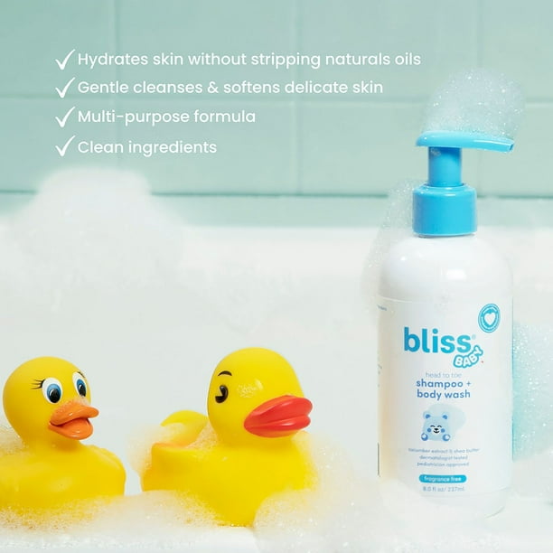 Bliss ベビーバス バンドル、2 in 1 シャンプー + ボディウォッシュ &amp; ローション、8 液量オンス、2 個パック。