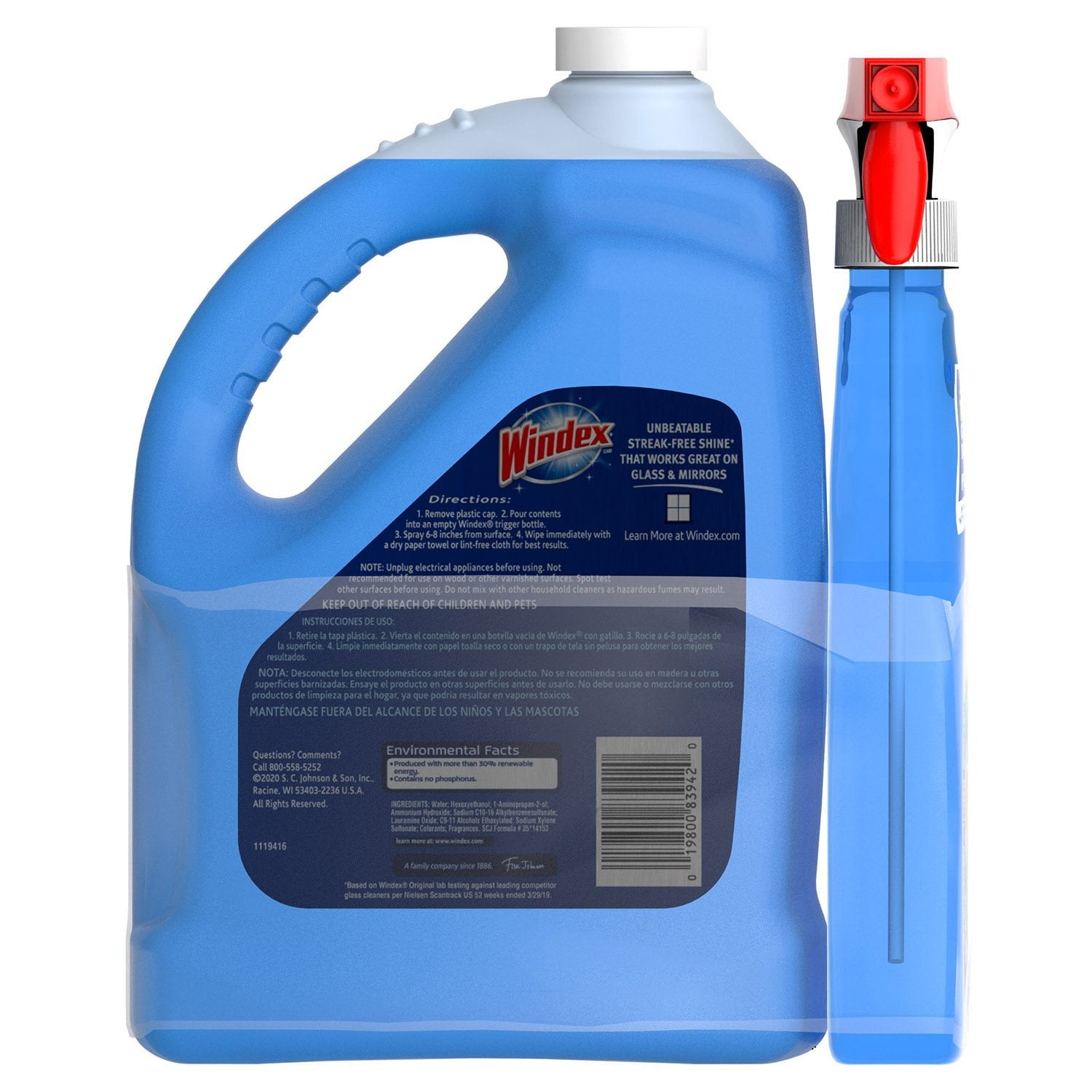 Windex オリジナルガラスクリーナー、スプレーボトル1本 + 詰め替え用128液量オンス