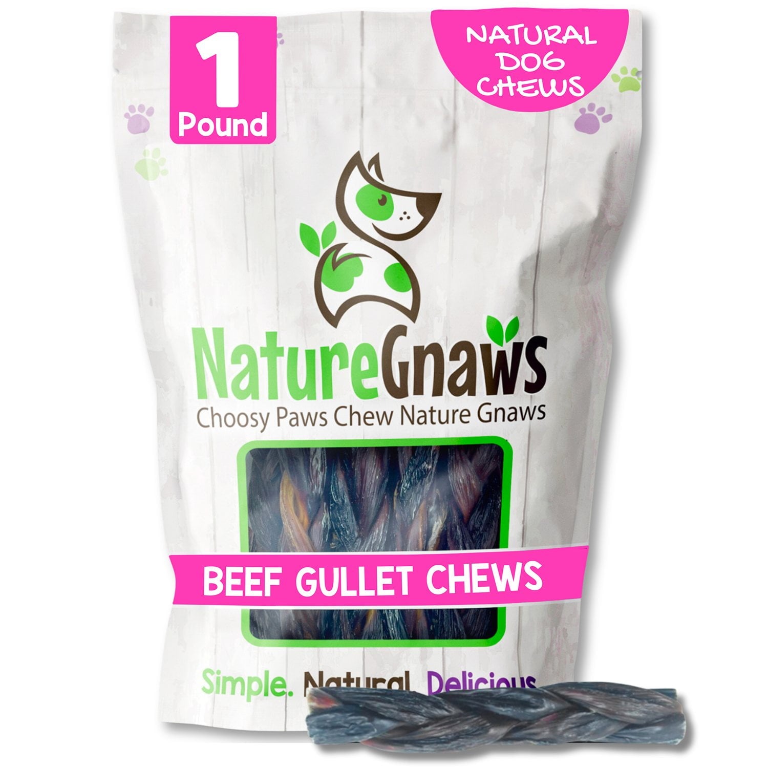 Nature Gnaws ビーフブレイド ドッグトリーツチュー、1 ポンド。