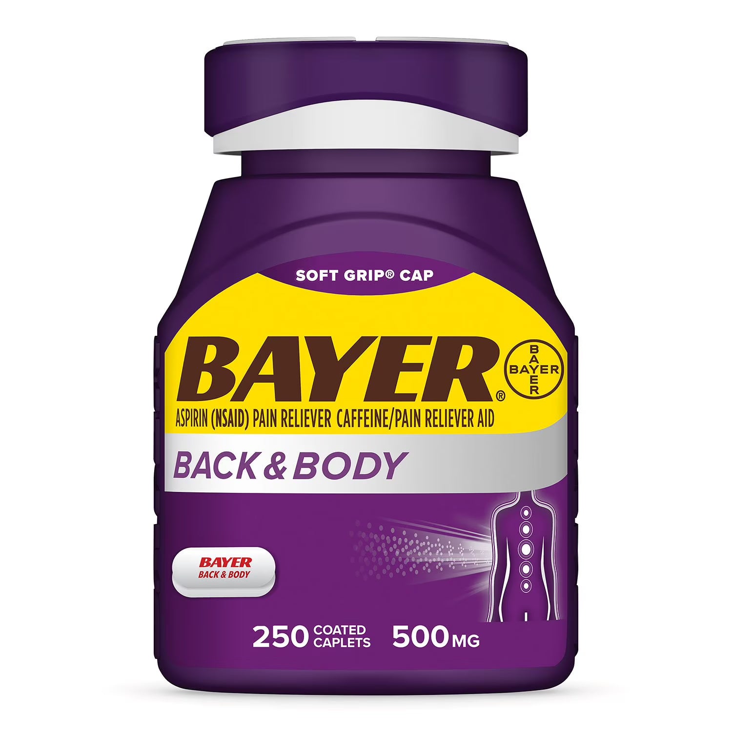 바이엘 백앤바디 엑스트라 스트렝스 250정 아스피린 500mg 카페인 32.5mg 허리통증 근육통 관절통 진통제 제품 이미지