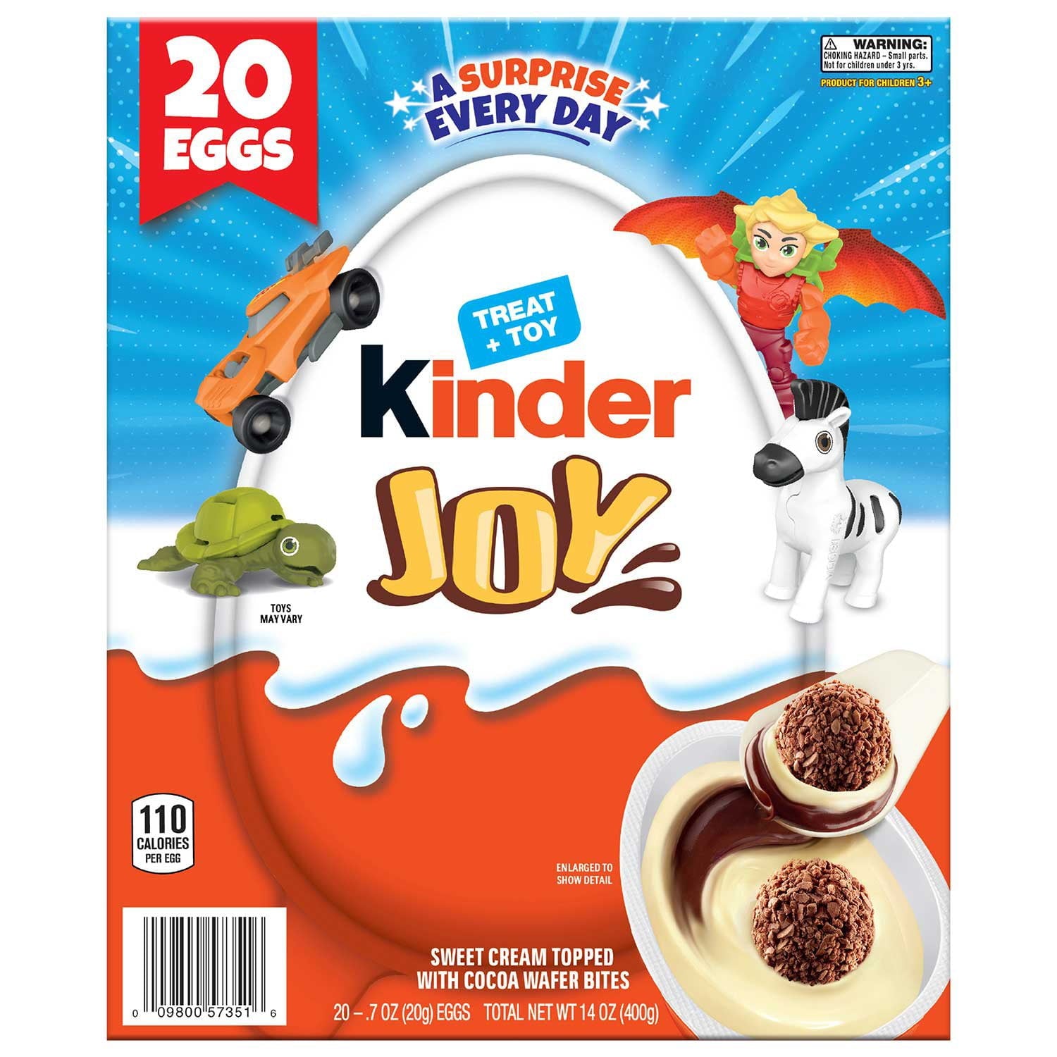 キンダージョイ エブリデイ ホワイトチョコレート サプライズエッグ、0.7 オンス、20 個入り。