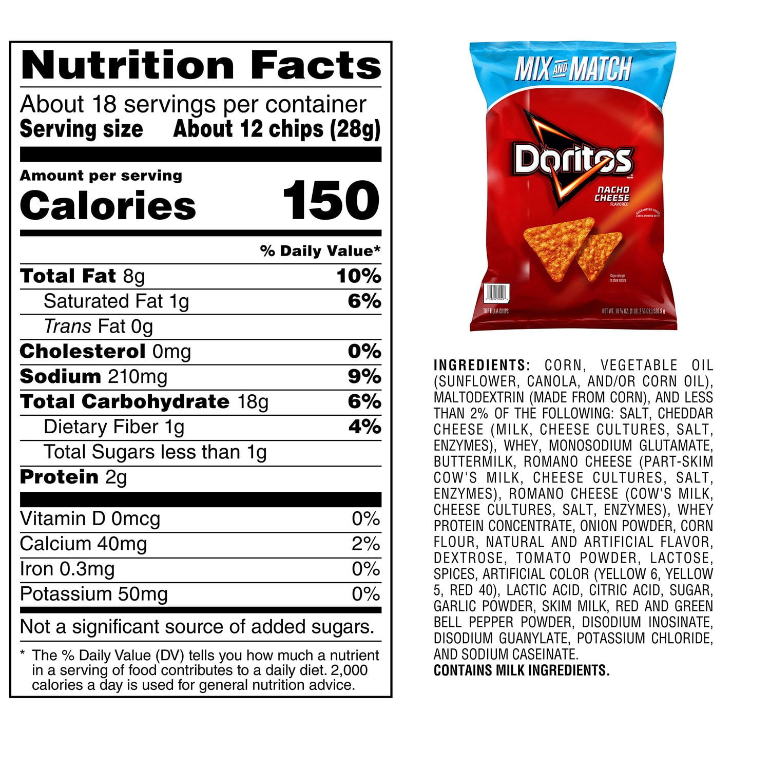 ドリト​​ス ナチョチーズ風味トルティーヤチップス、18.38 オンス。